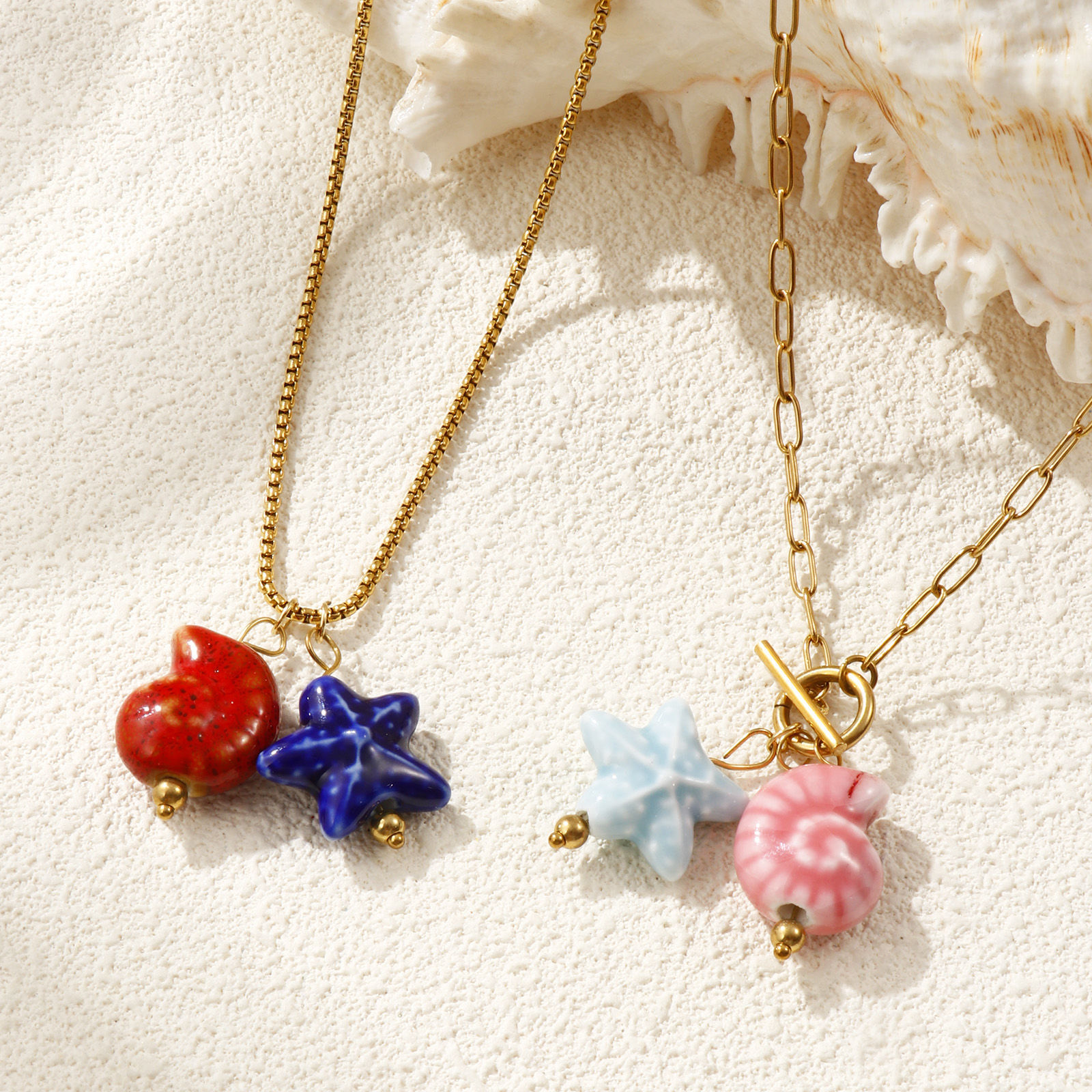 Picture of 18K Real Gold Plated Pendant Charm Necklace, 304 Stainless Steel & Ceramic For Women, 3D, Ocean Jewelry Sweet & Cute Gift, Eco-friendly PVD Vacuum Plating
