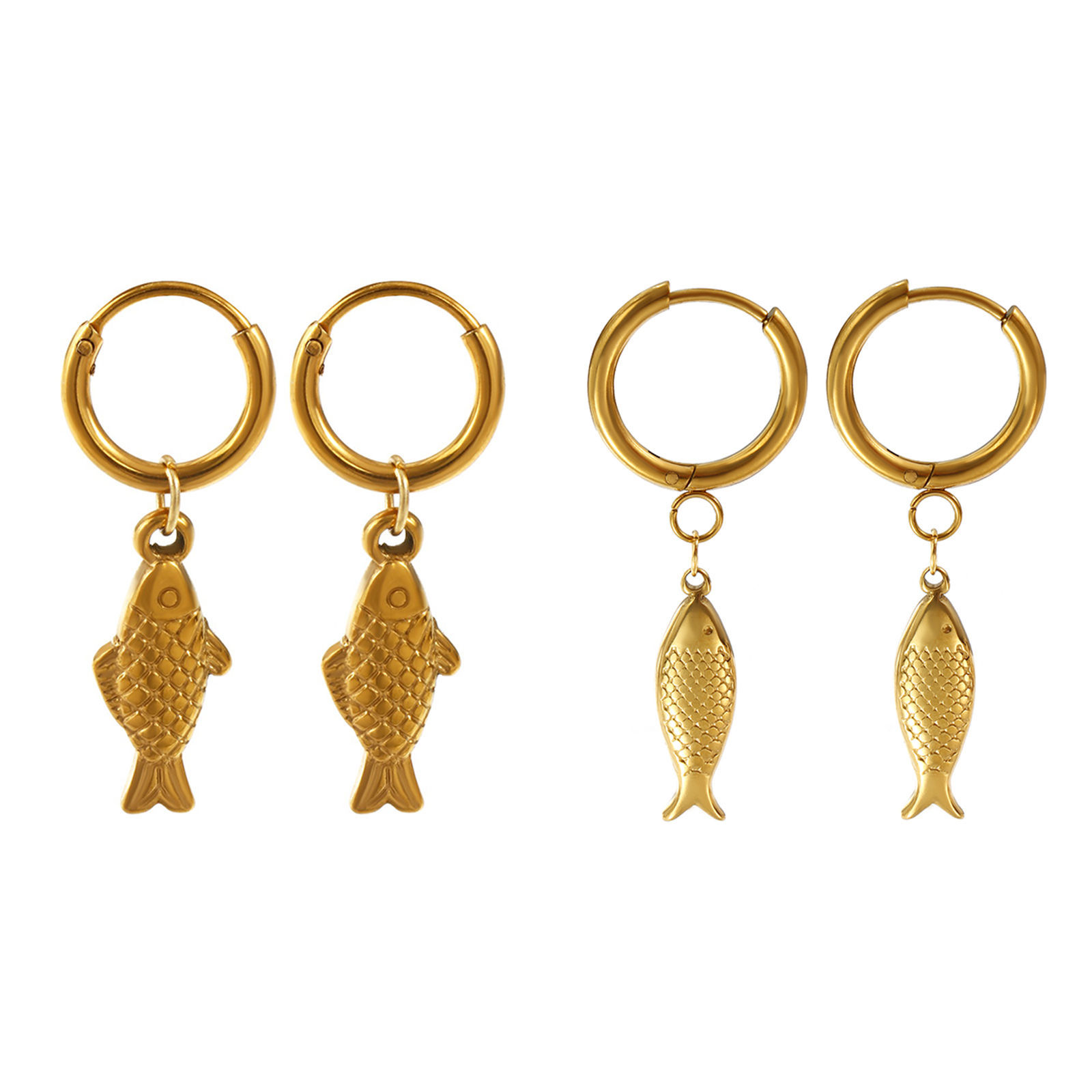 Picture of Eco-friendly PVD Vacuum Plating Stylish Ocean Jewelry 18K Gold Plated 304 Stainless Steel Fish Animal 3D Hoop Earrings For Women Gift