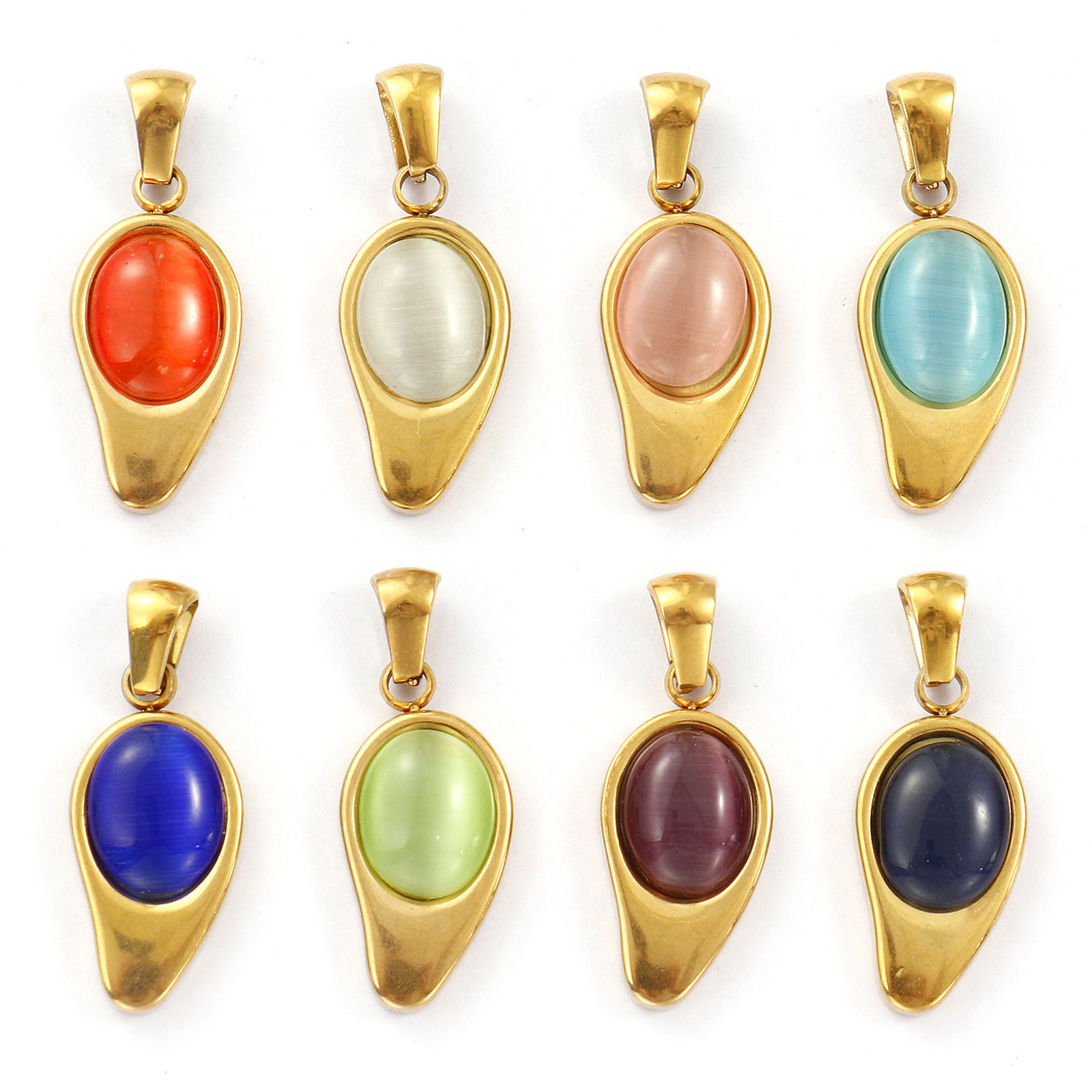 Picture of Eco-friendly PVD Vacuum Plating 304 Stainless Steel Charm Pendant 18K Real Gold Plated Drop Cat's Eye Imitation 28mm x 11mm