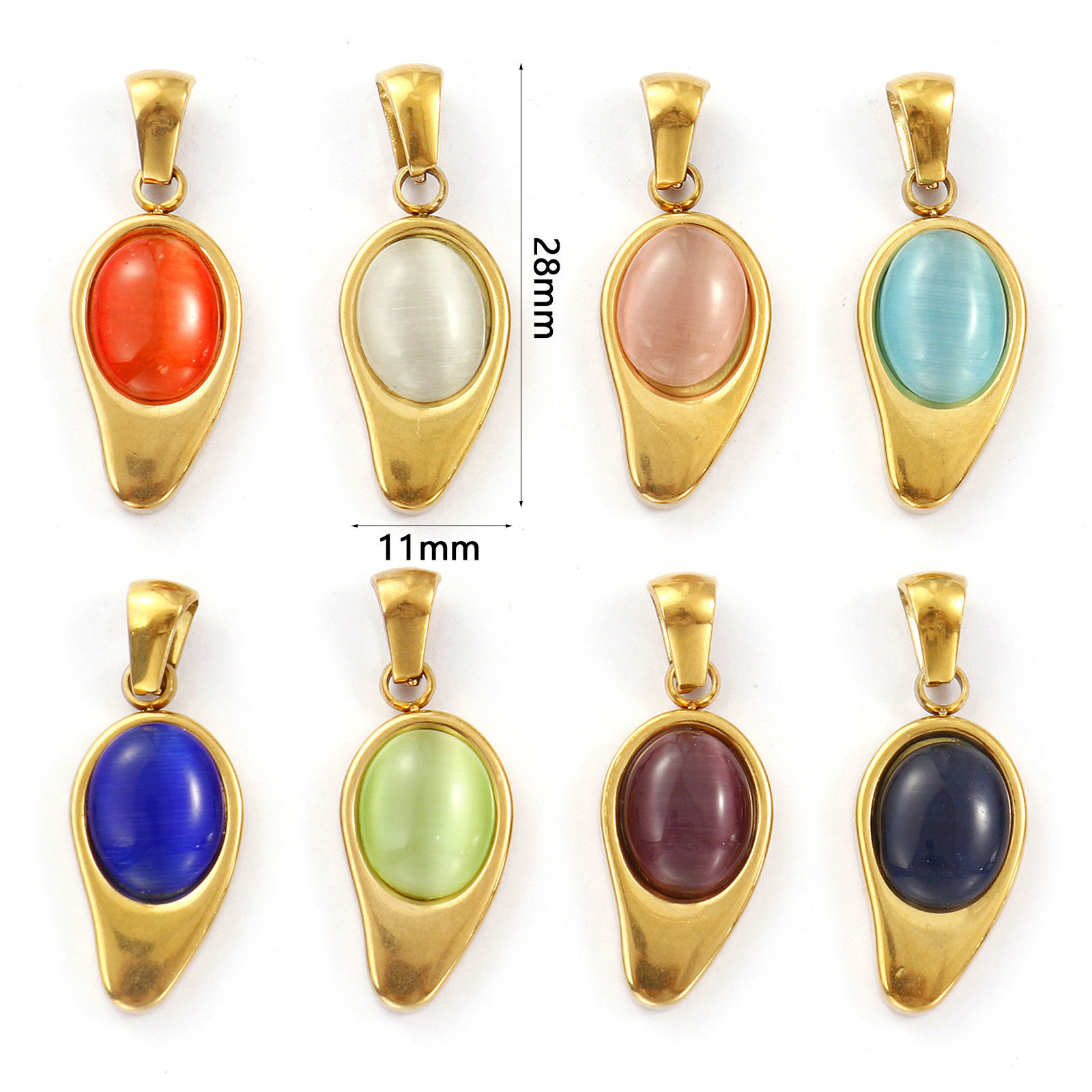 Picture of Eco-friendly PVD Vacuum Plating 304 Stainless Steel Charm Pendant 18K Real Gold Plated Drop Cat's Eye Imitation 28mm x 11mm