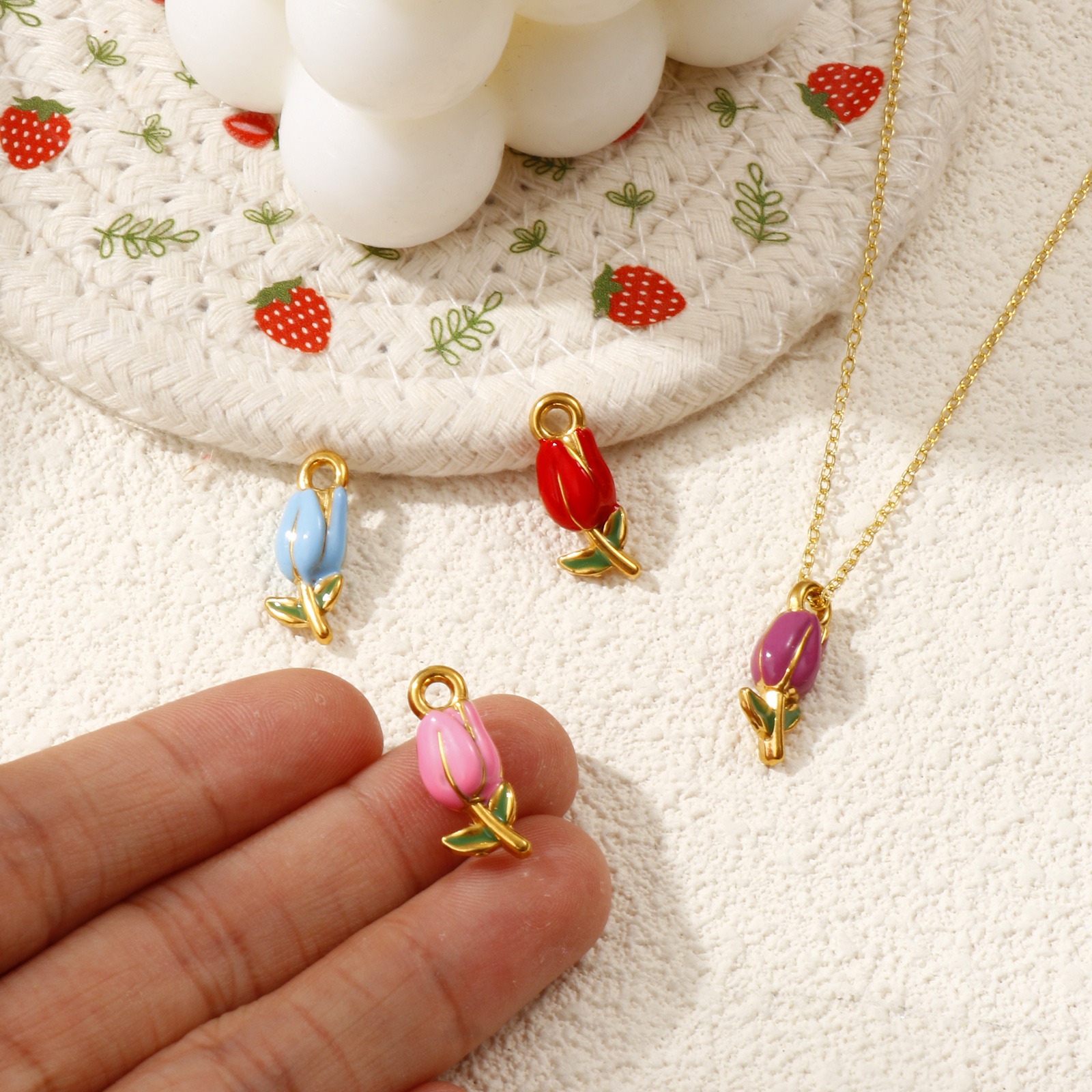 Picture of Eco-friendly PVD Vacuum Plating 304 Stainless Steel Charms 18K Gold Plated Enamel Tulip Flower 3D 20mm x 8mm