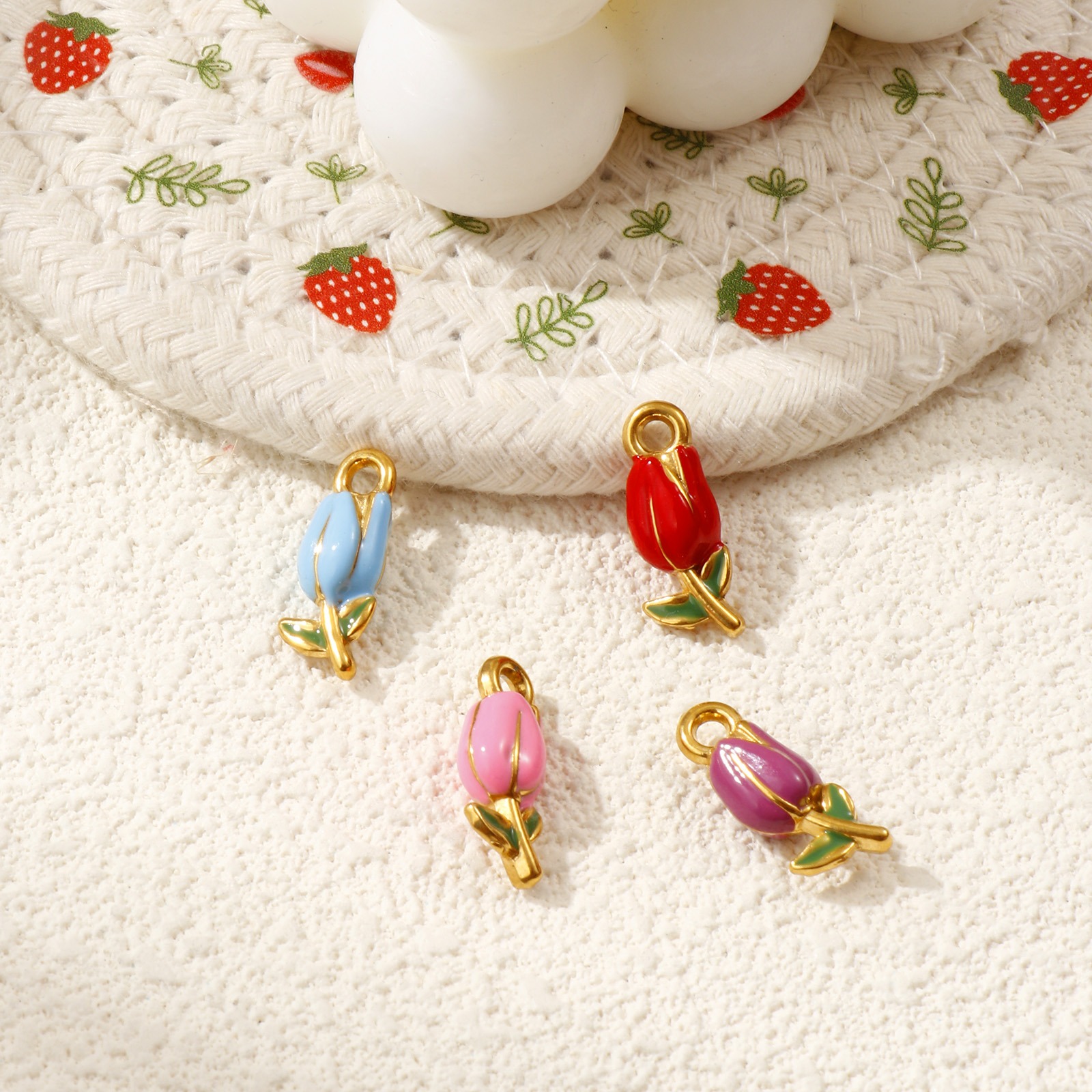 Picture of Eco-friendly PVD Vacuum Plating 304 Stainless Steel Charms 18K Gold Plated Enamel Tulip Flower 3D 20mm x 8mm