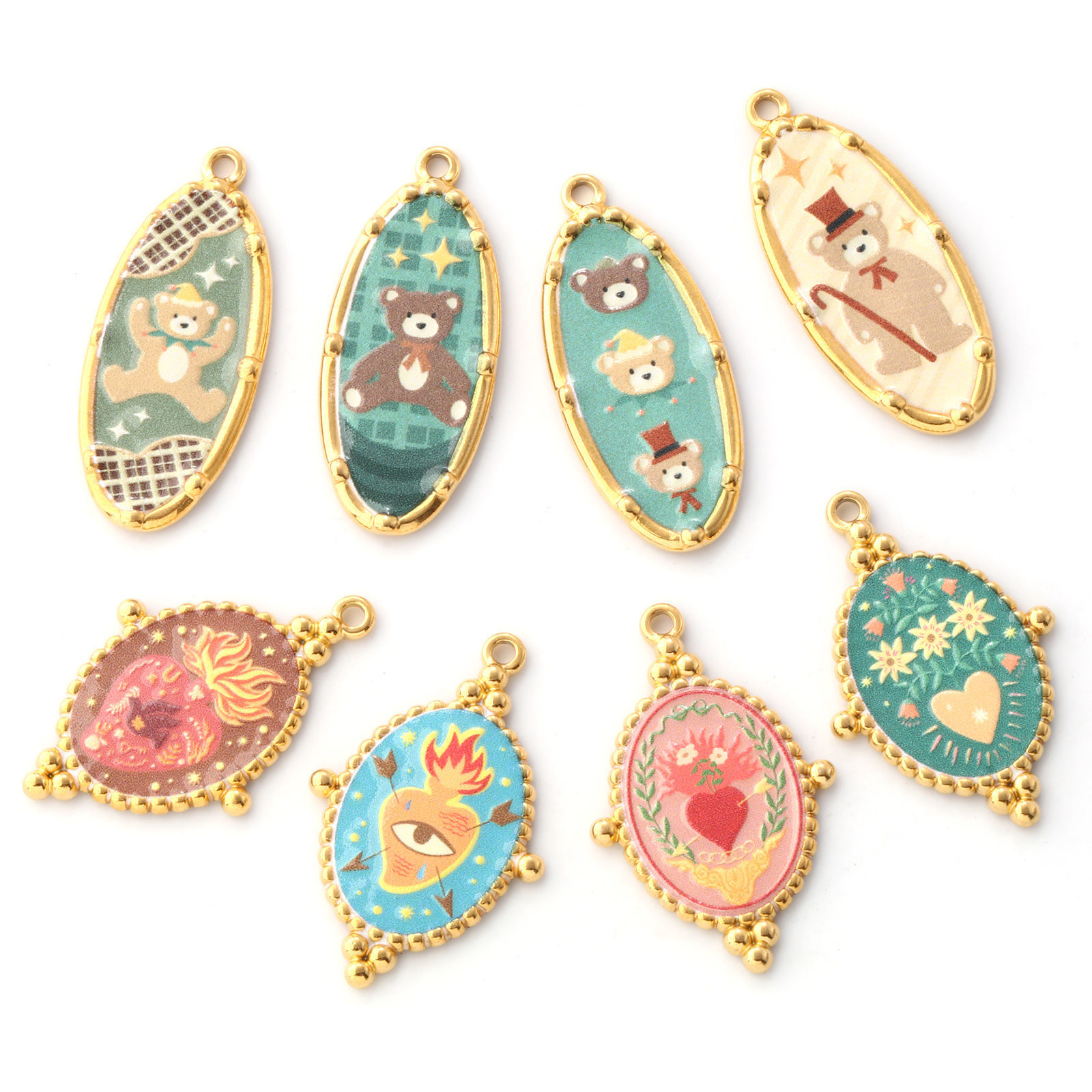 Picture of Eco-friendly PVD Vacuum Plating 304 Stainless Steel Pendants 18K Real Gold Plated Multicolor Bear Animal Ex Voto Heart Printed