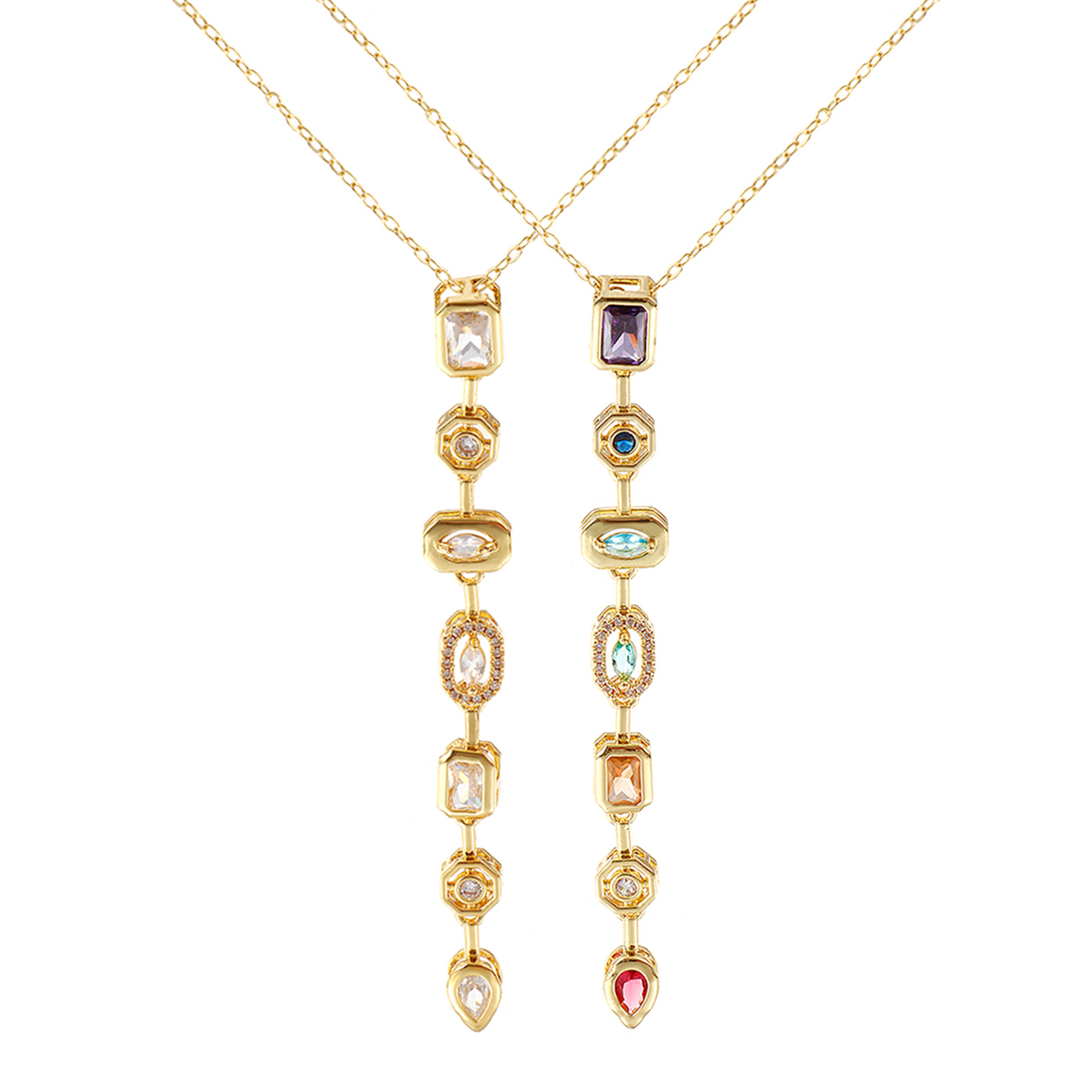 Picture of 18K Real Gold Plated Link Cable Chain Pendant Charm Necklace, Brass & Cubic Zirconia For Women, Stylish Exquisite Gift, Eco-friendly