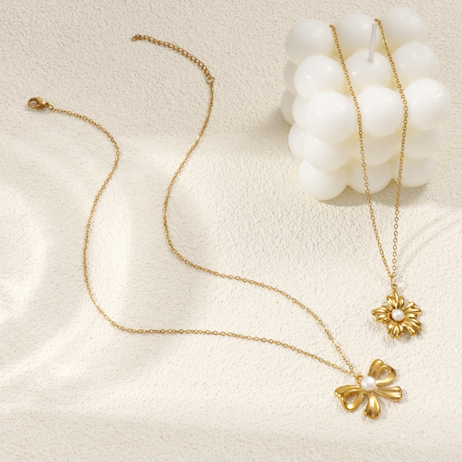 Picture of 18K Real Gold Plated Link Cable Chain Pendant Charm Necklace, 304 Stainless Steel & Natural Pearl 45cm(17.7") + 5cm(2"), For Women, White Exquisite Stylish Gift, Eco-friendly PVD Vacuum Plating