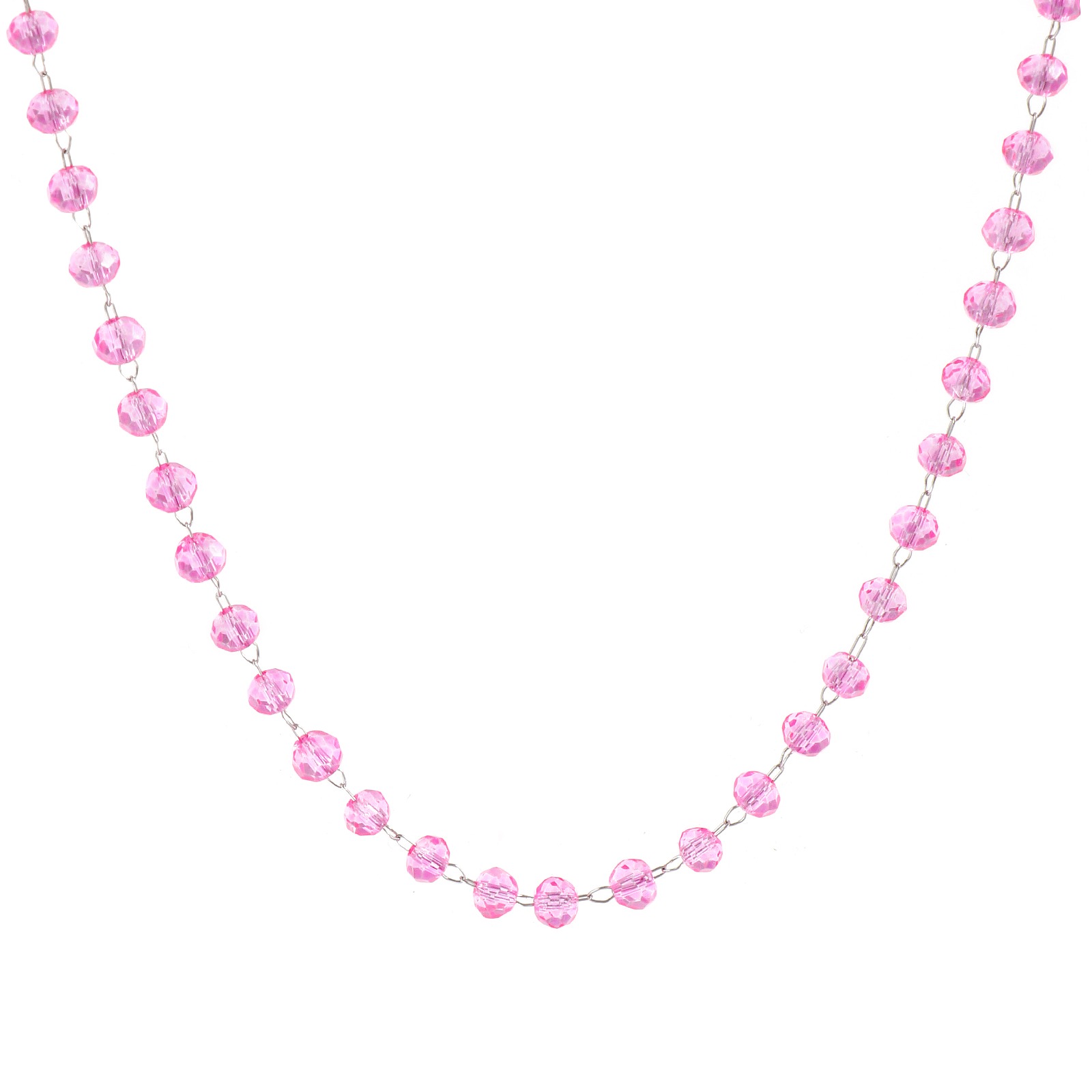 Picture of Wholesale Beaded Chain Necklace, Silver Tone 304 Stainless Steel & Glass, Unisex Eco-friendly Simple Birthstone Gift Jewelry For Retailer, 38cm(15") + 5cm(2") long, 1 Piece