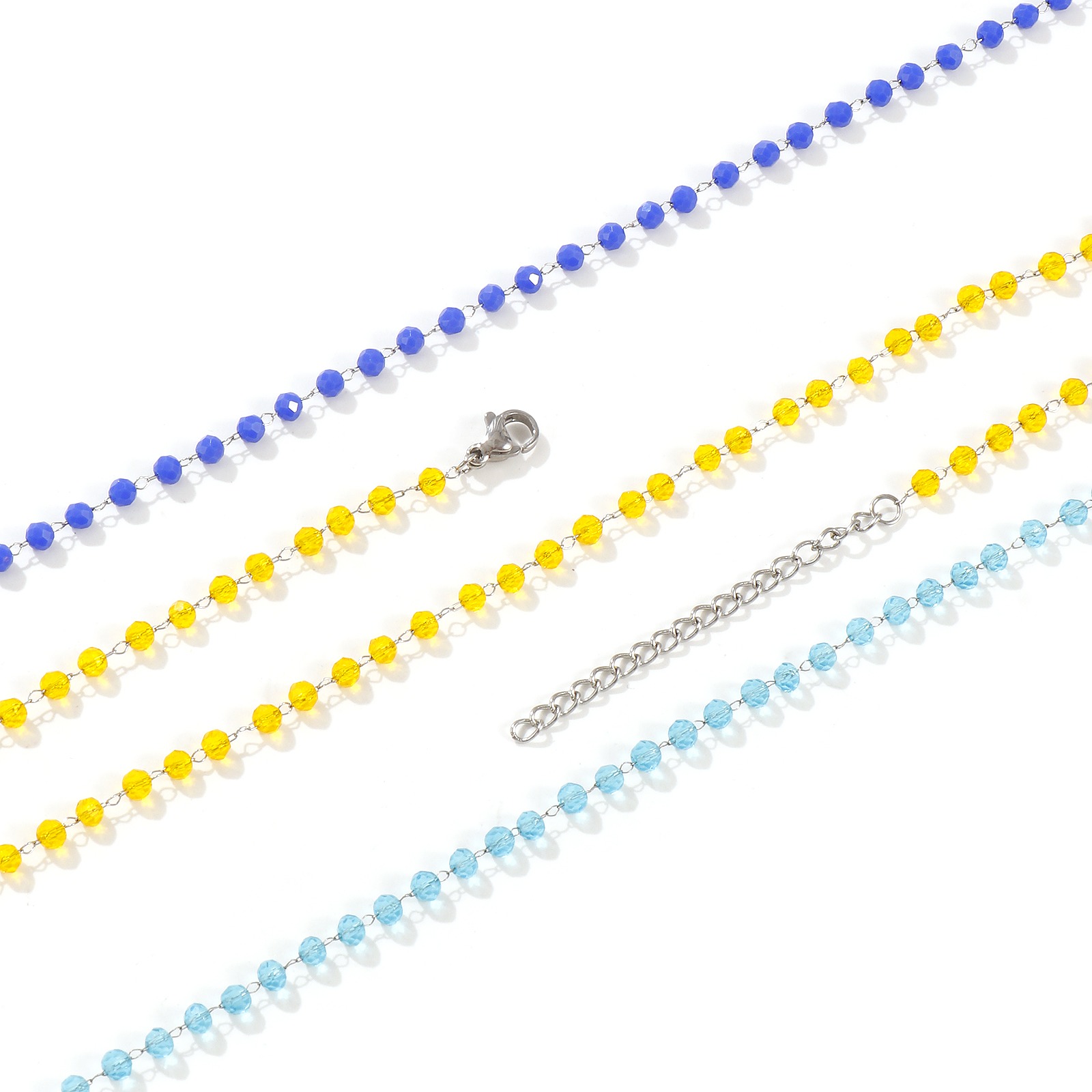 Picture of Wholesale Beaded Chain Necklace, Silver Tone 304 Stainless Steel & Glass, Unisex Eco-friendly Simple Birthstone Gift Jewelry For Retailer, 38cm(15") + 5cm(2") long, 1 Piece
