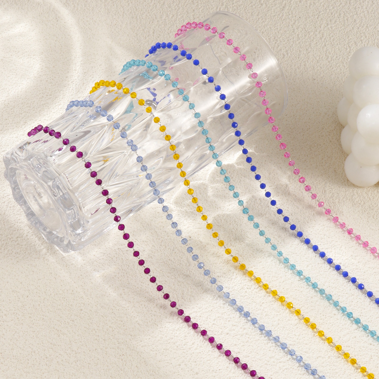 Picture of Wholesale Beaded Chain Necklace, Silver Tone 304 Stainless Steel & Glass, Unisex Eco-friendly Simple Birthstone Gift Jewelry For Retailer, 38cm(15") + 5cm(2") long, 1 Piece