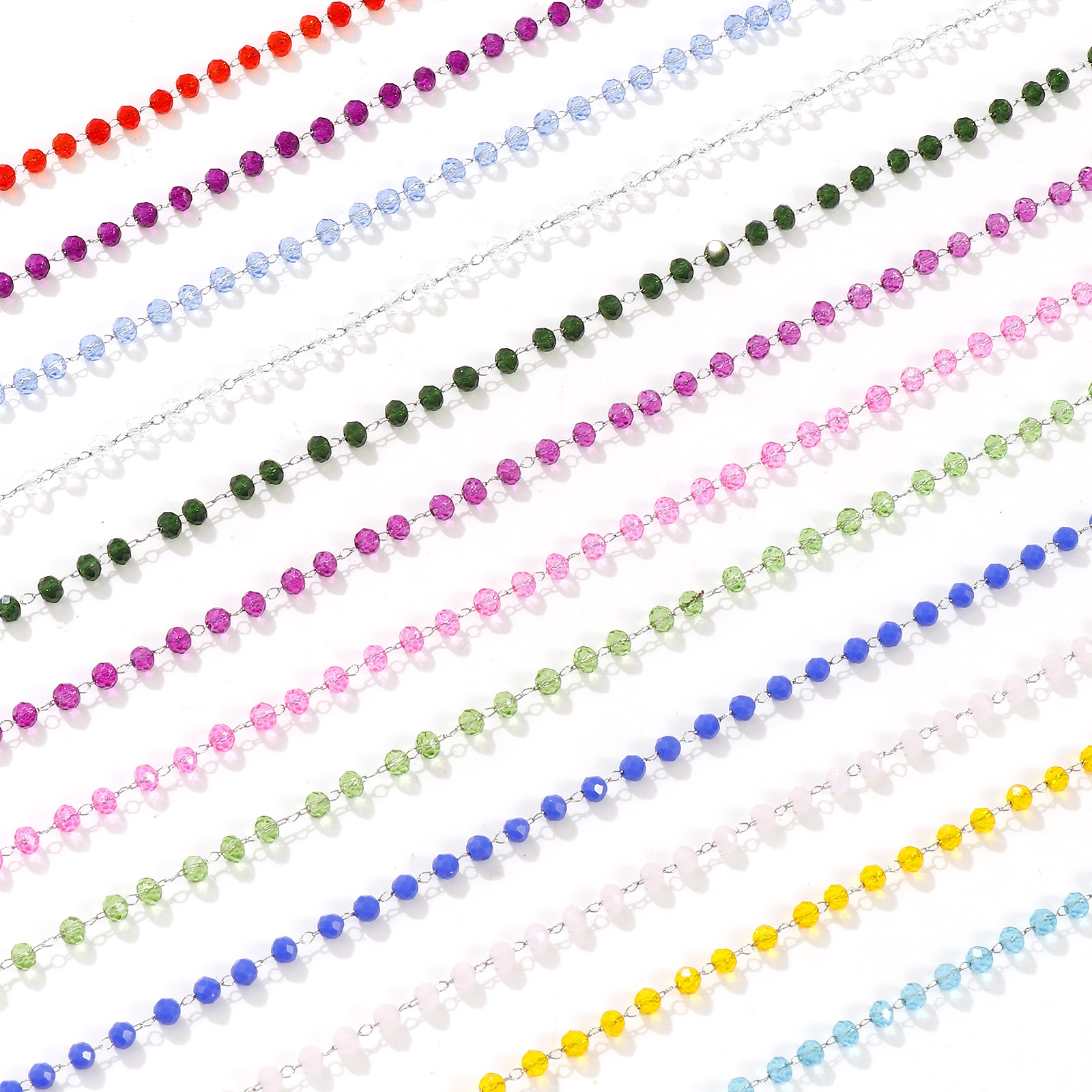 Picture of Wholesale Beaded Chain Necklace, Silver Tone 304 Stainless Steel & Glass, Unisex Eco-friendly Simple Birthstone Gift Jewelry For Retailer, 38cm(15") + 5cm(2") long, 1 Piece