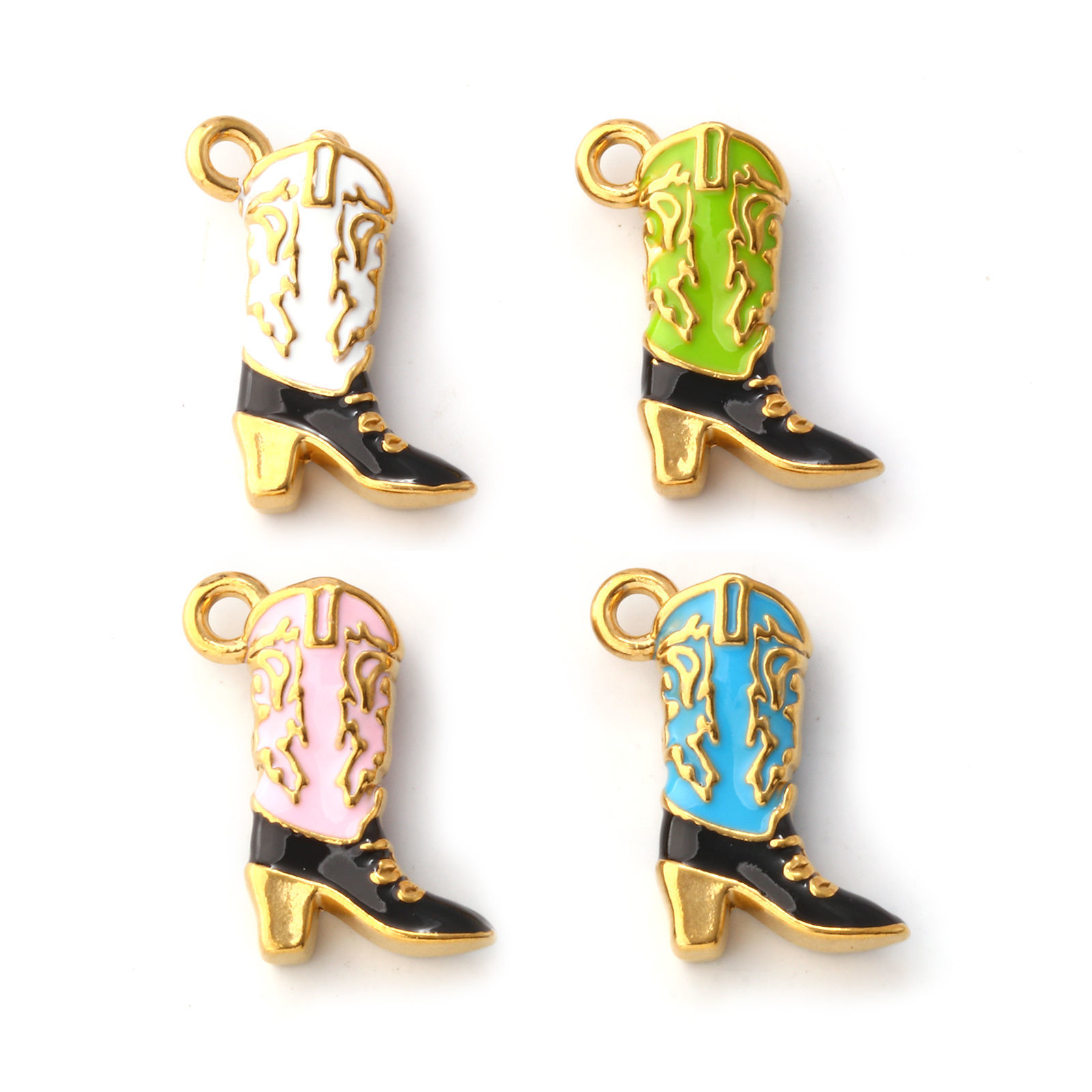 Picture of Eco-friendly PVD Vacuum Plating 304 Stainless Steel West Cowboy Charms 18K Gold Plated Enamel Boots 3D 19mm x 14mm