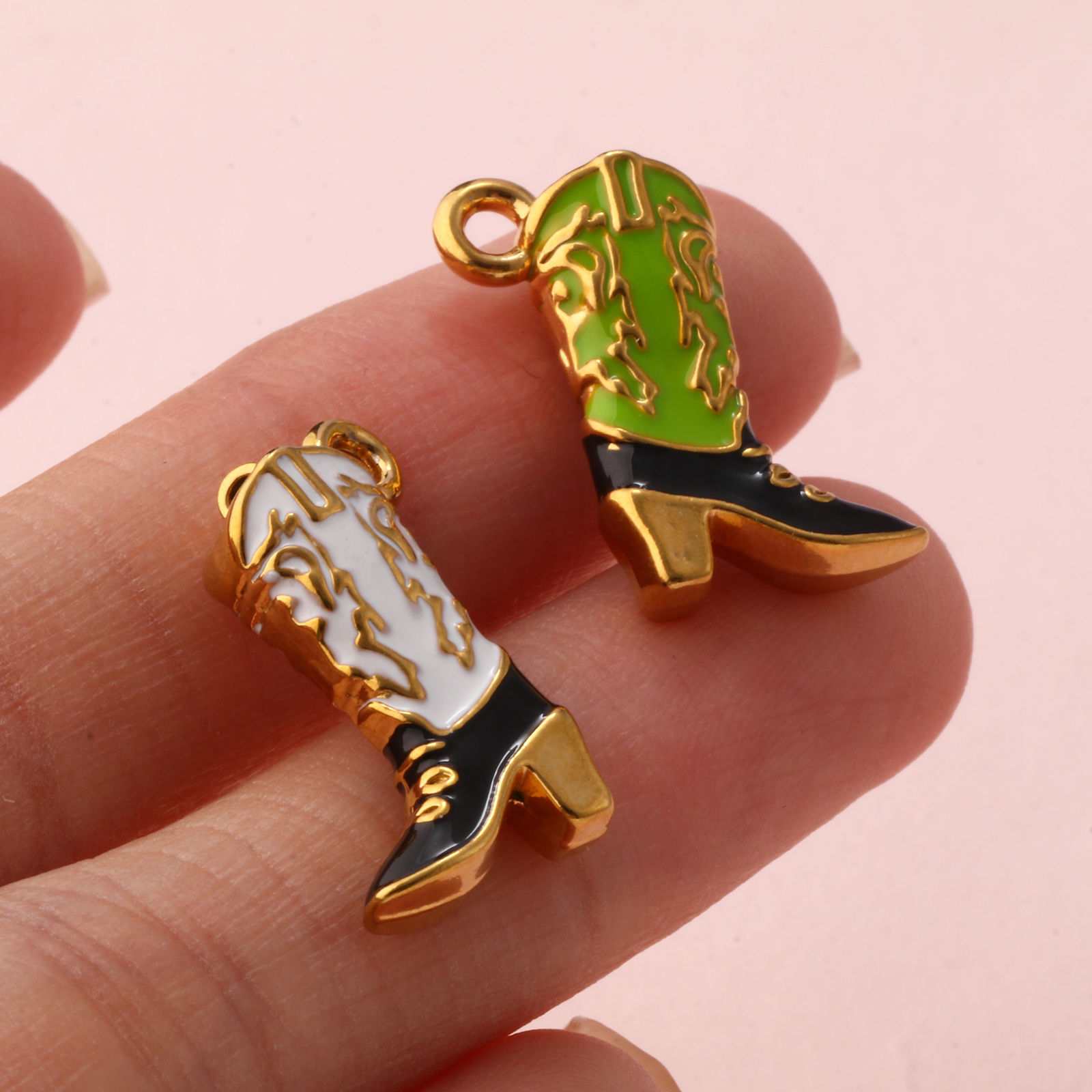 Picture of Eco-friendly PVD Vacuum Plating 304 Stainless Steel West Cowboy Charms 18K Gold Plated Enamel Boots 3D 19mm x 14mm