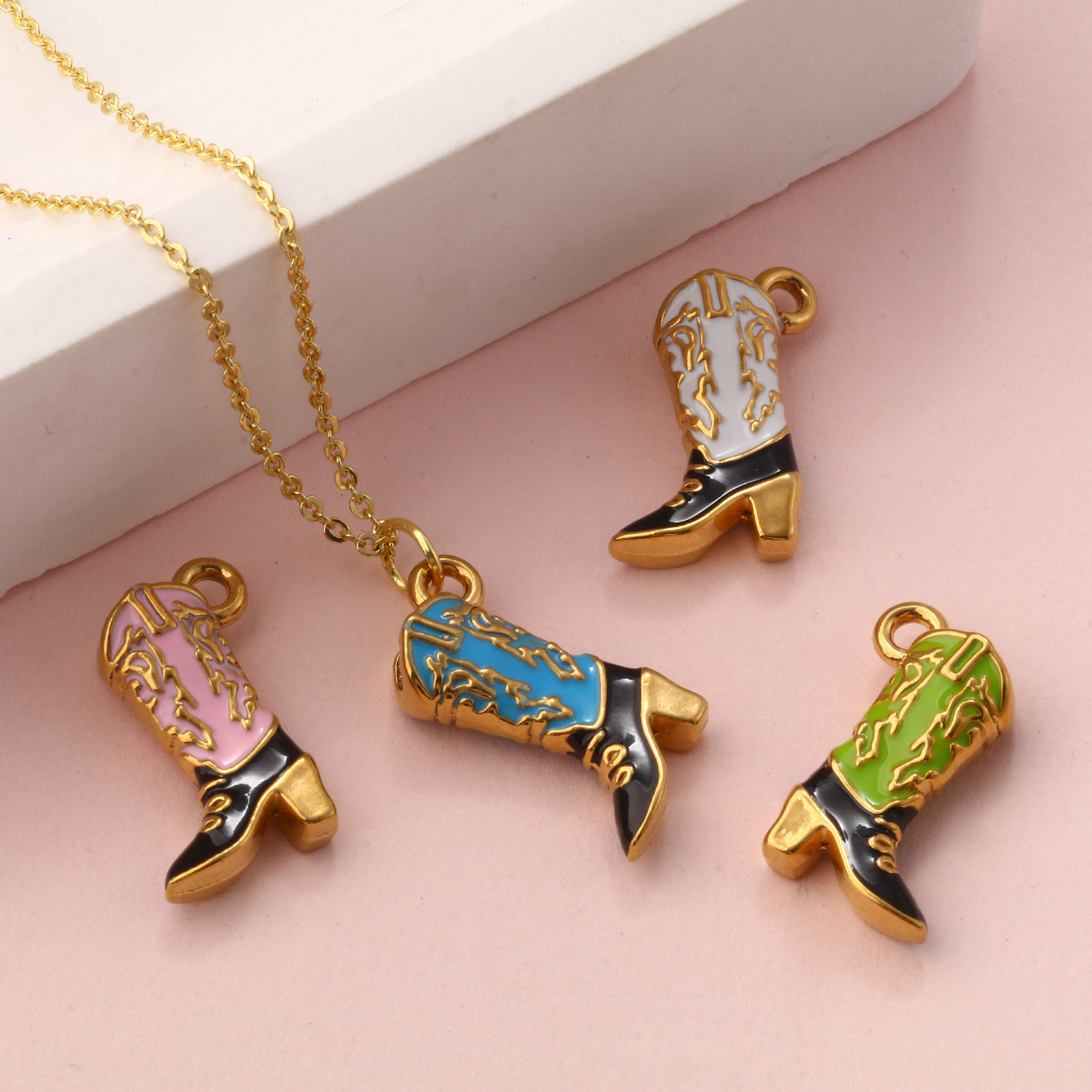 Picture of Eco-friendly PVD Vacuum Plating 304 Stainless Steel West Cowboy Charms 18K Gold Plated Enamel Boots 3D 19mm x 14mm