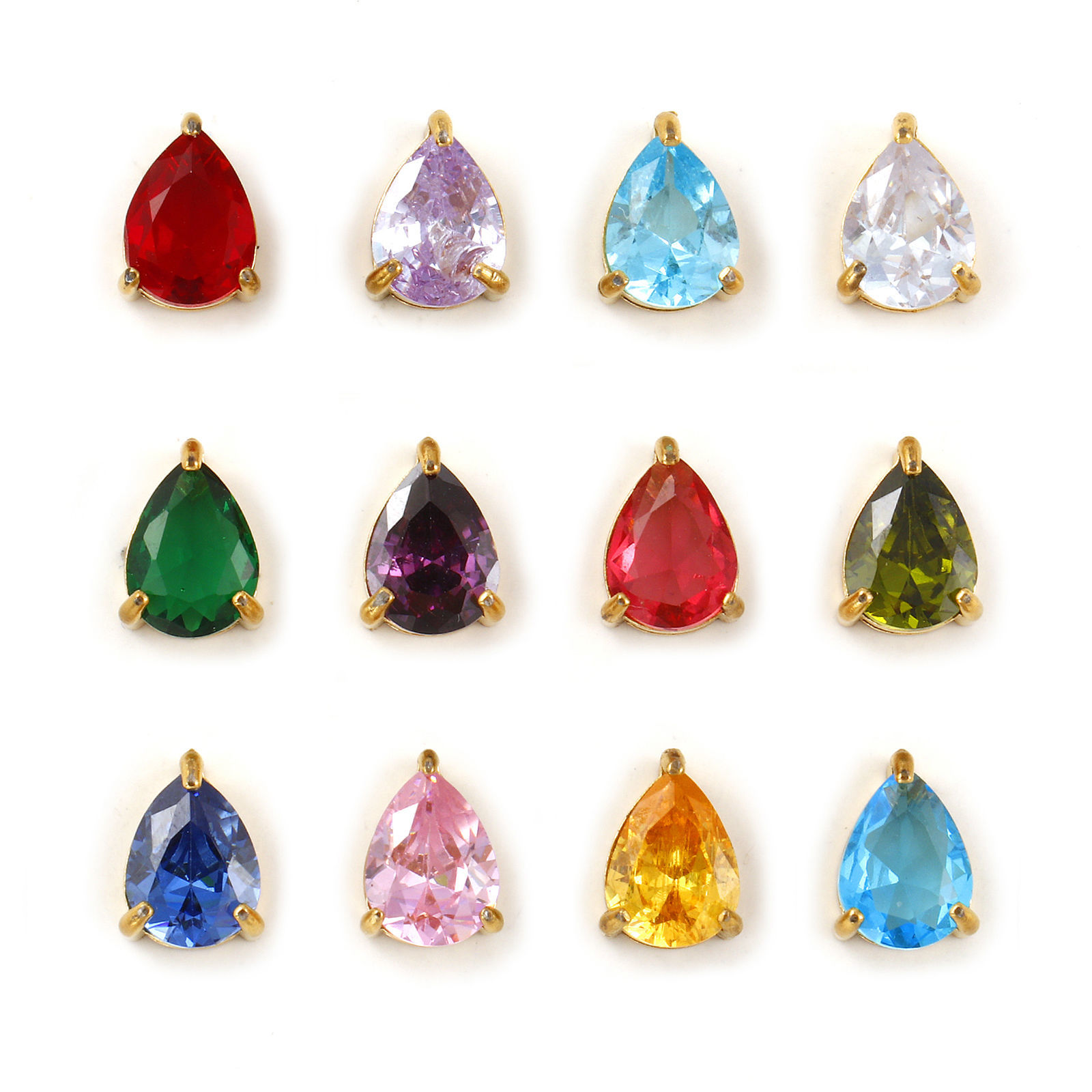 Picture of Eco-friendly PVD Vacuum Plating 304 Stainless Steel & Cubic Zirconia Birthstone Charms 18K Real Gold Plated Drop Mini 9mm x 6mm