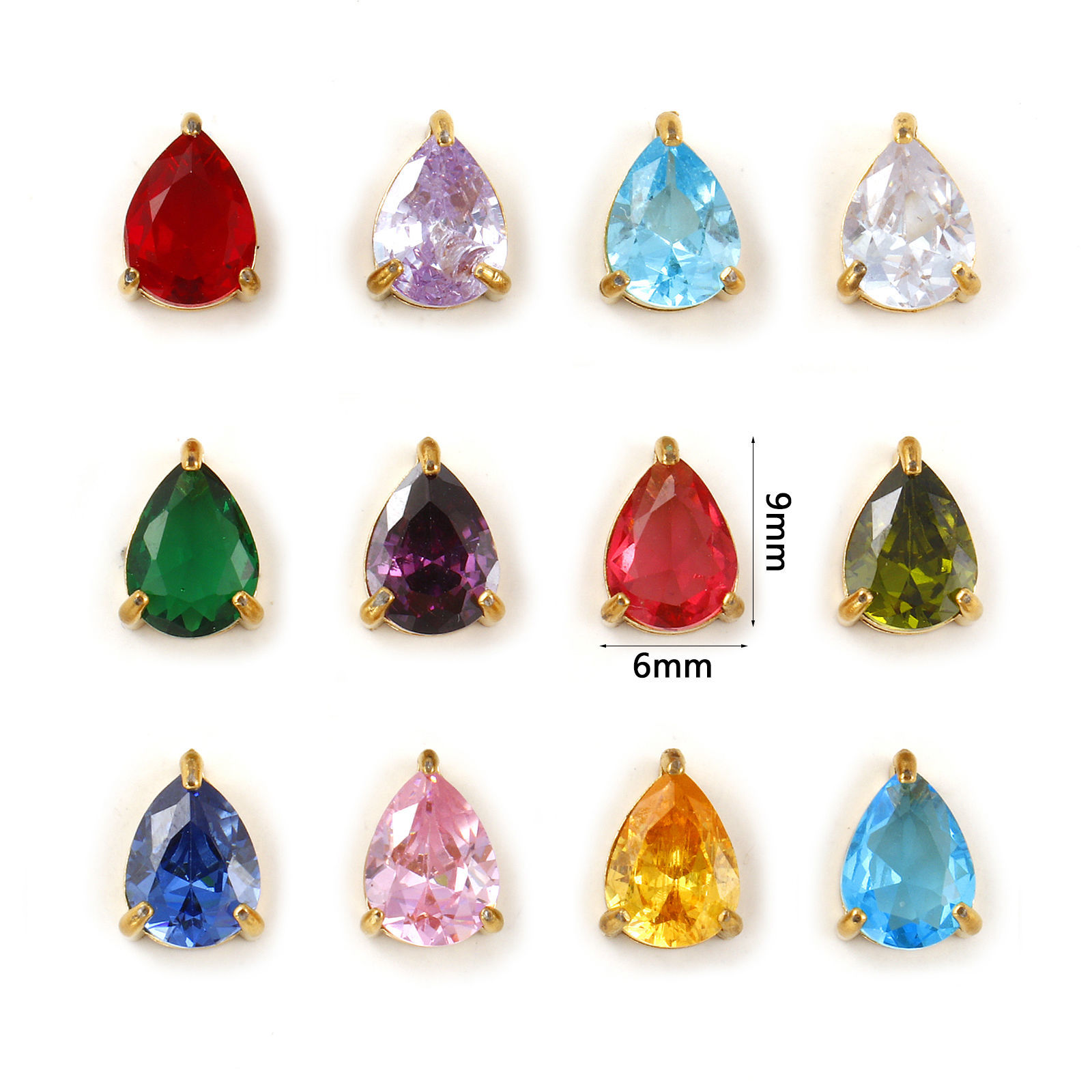Picture of Eco-friendly PVD Vacuum Plating 304 Stainless Steel & Cubic Zirconia Birthstone Charms 18K Real Gold Plated Drop Mini 9mm x 6mm