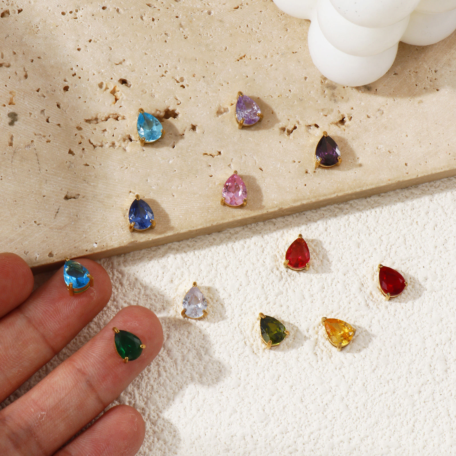 Picture of Eco-friendly PVD Vacuum Plating 304 Stainless Steel & Cubic Zirconia Birthstone Charms 18K Real Gold Plated Drop Mini 9mm x 6mm