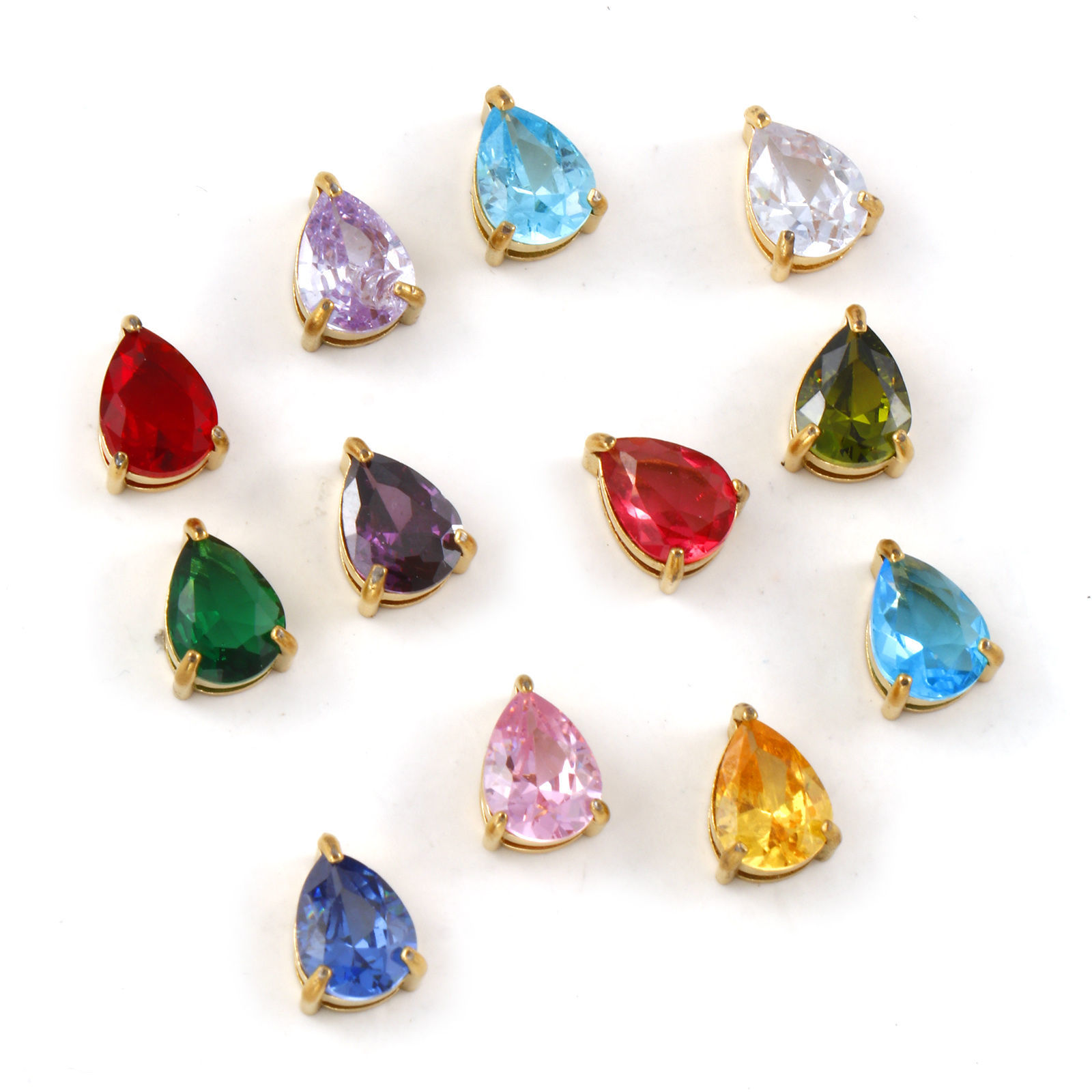 Picture of Eco-friendly PVD Vacuum Plating 304 Stainless Steel & Cubic Zirconia Birthstone Charms 18K Real Gold Plated Drop Mini 9mm x 6mm