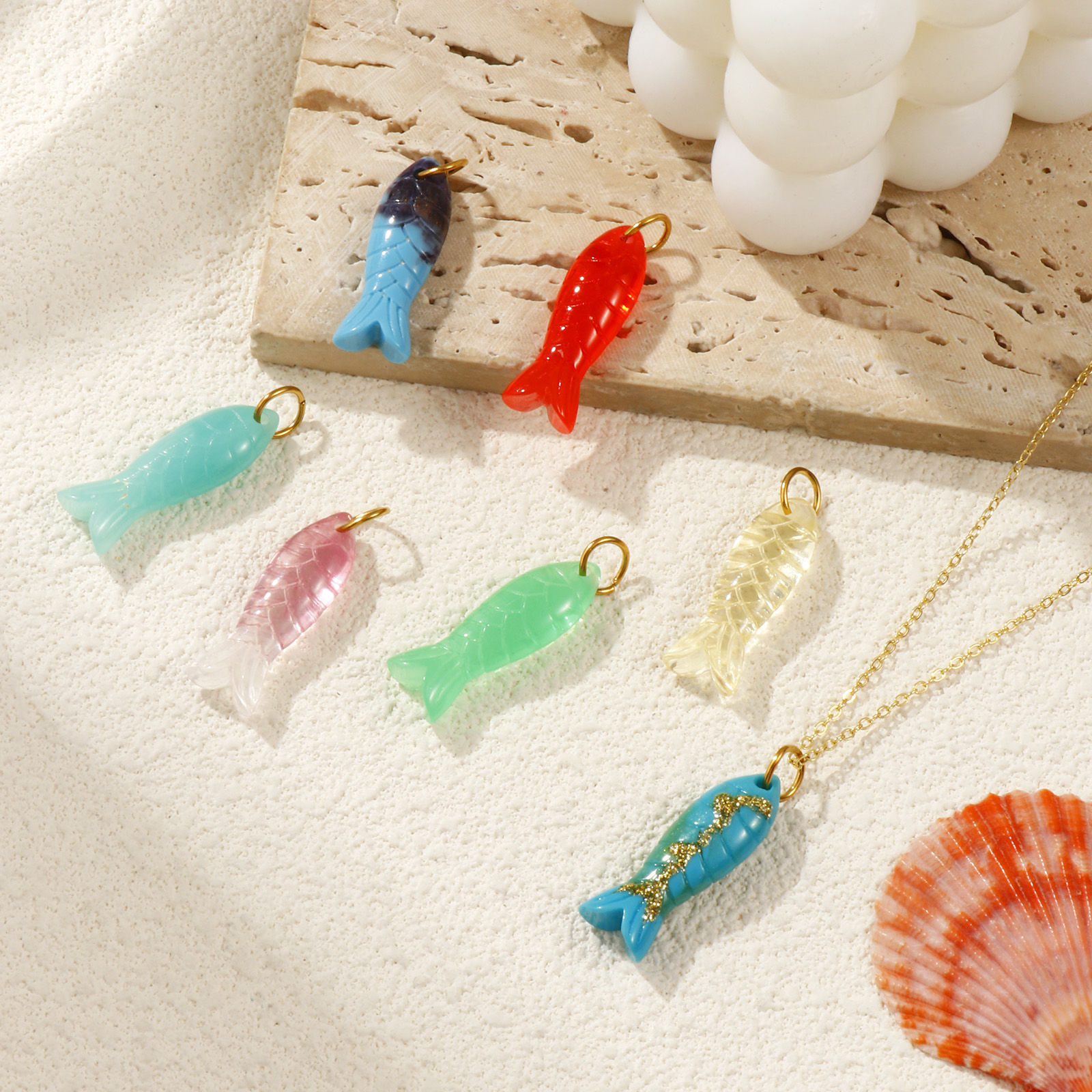 Picture of Eco-friendly PVD Vacuum Plating 304 Stainless Steel & Resin Ocean Jewelry Pendants 18K Real Gold Plated Fish Animal 3D 3.5cm x 1cm
