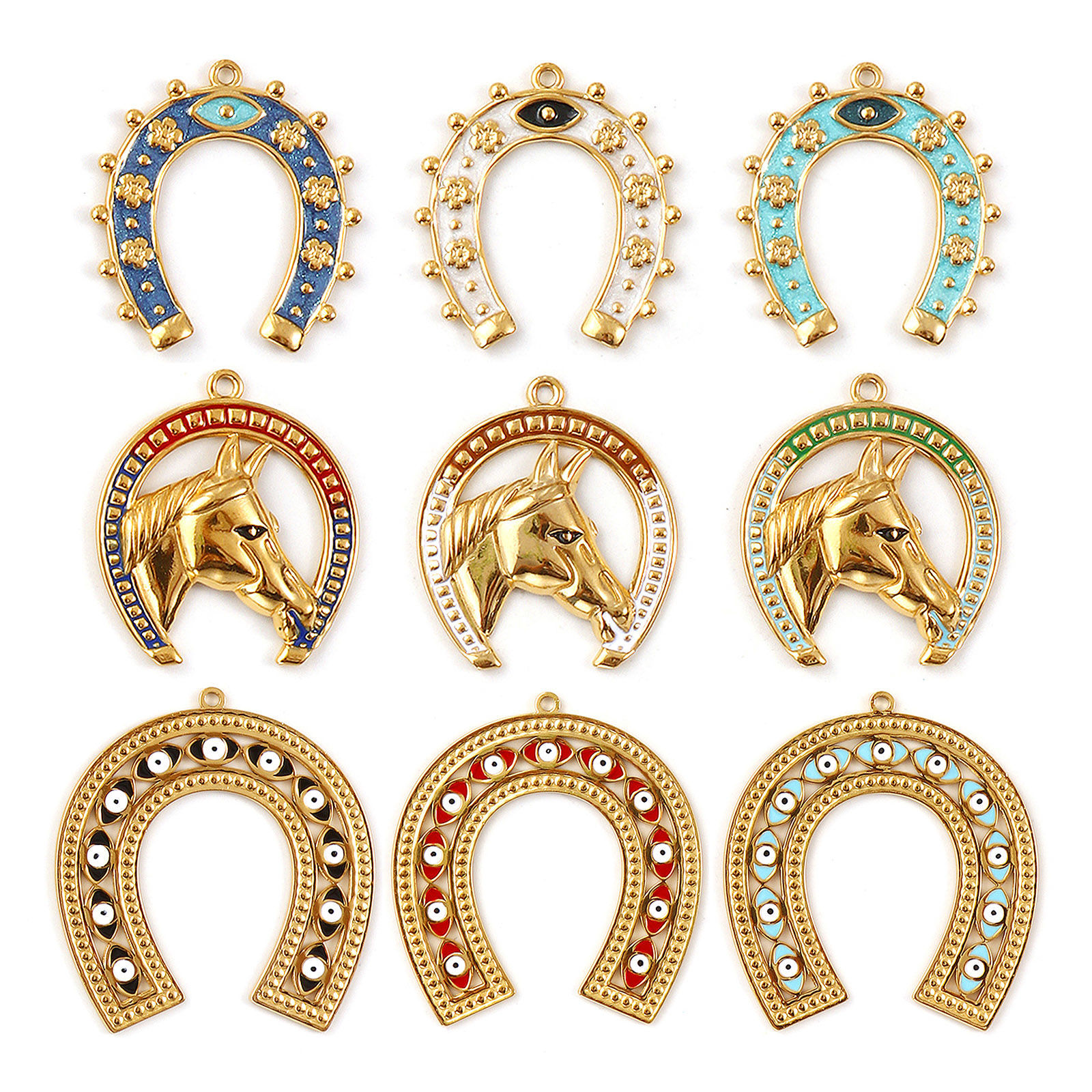 Picture of Eco-friendly PVD Vacuum Plating 304 Stainless Steel West Cowboy Charms 18K Real Gold Plated Enamel Luck Horseshoe