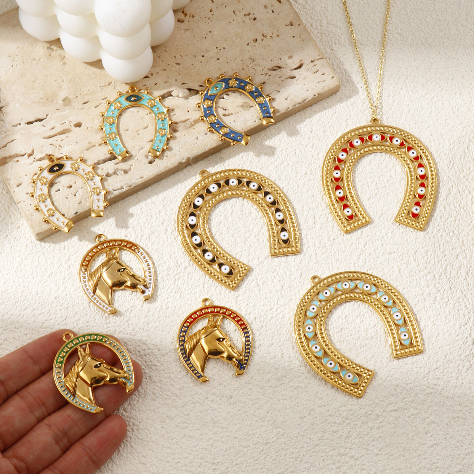 Picture of Eco-friendly PVD Vacuum Plating 304 Stainless Steel West Cowboy Charms 18K Real Gold Plated Enamel Luck Horseshoe