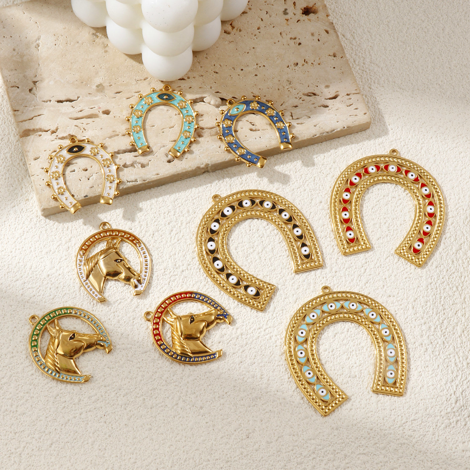 Picture of Eco-friendly PVD Vacuum Plating 304 Stainless Steel West Cowboy Charms 18K Real Gold Plated Enamel Luck Horseshoe
