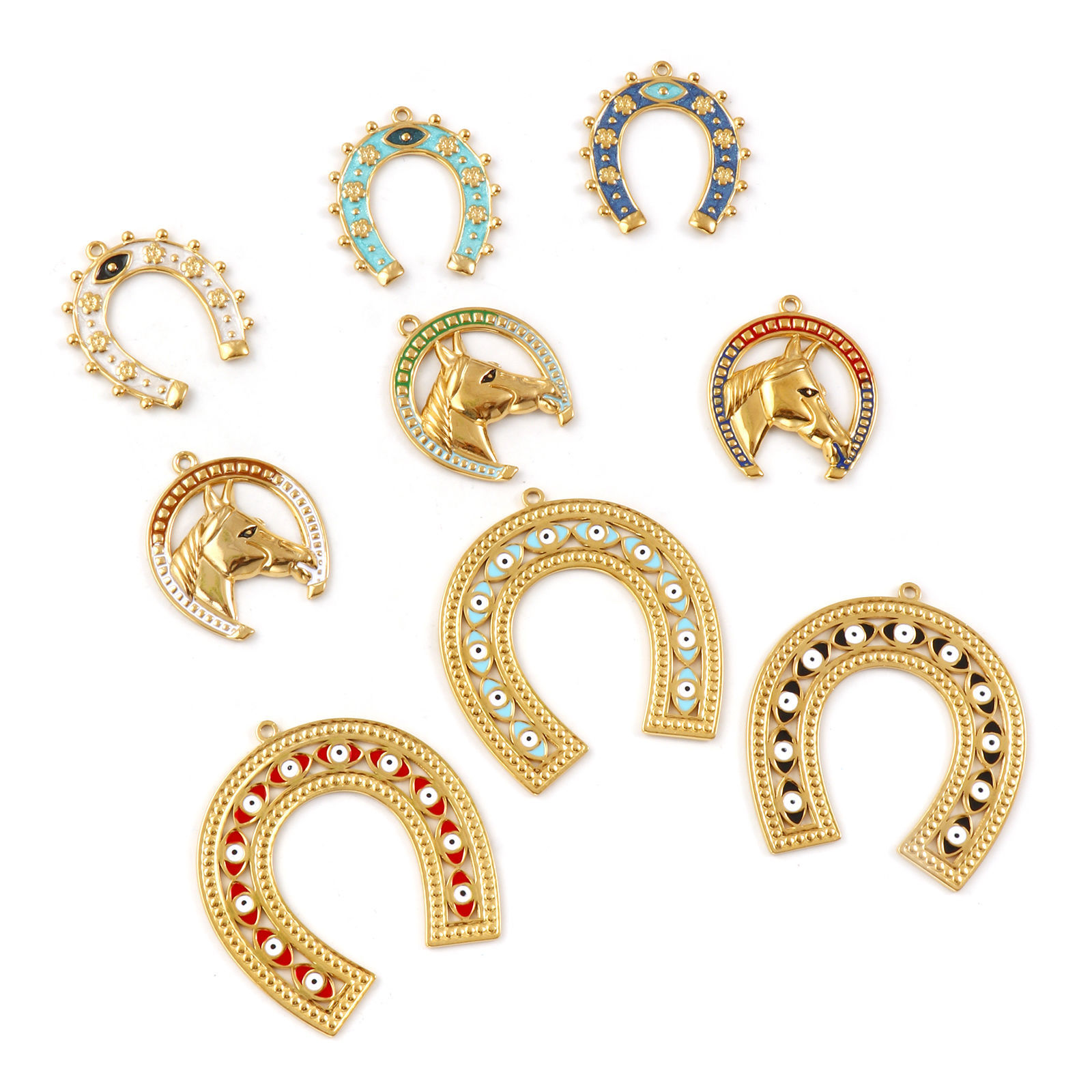 Picture of Eco-friendly PVD Vacuum Plating 304 Stainless Steel West Cowboy Charms 18K Real Gold Plated Enamel Luck Horseshoe