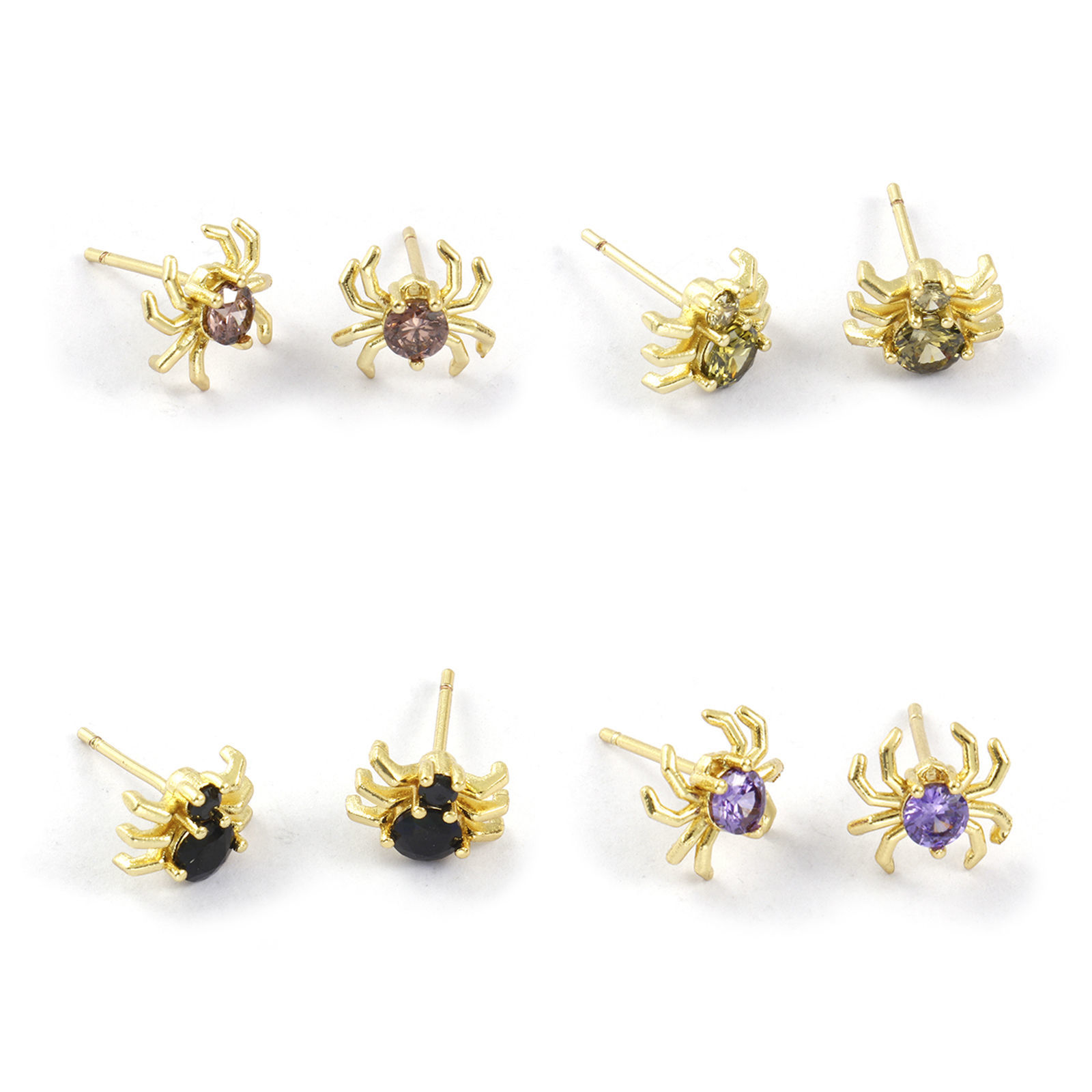 Picture of Stylish Exquisite 18K Gold Plated Brass & Cubic Zirconia Halloween Spider Animal Ear Post Stud Earrings For Women Gift