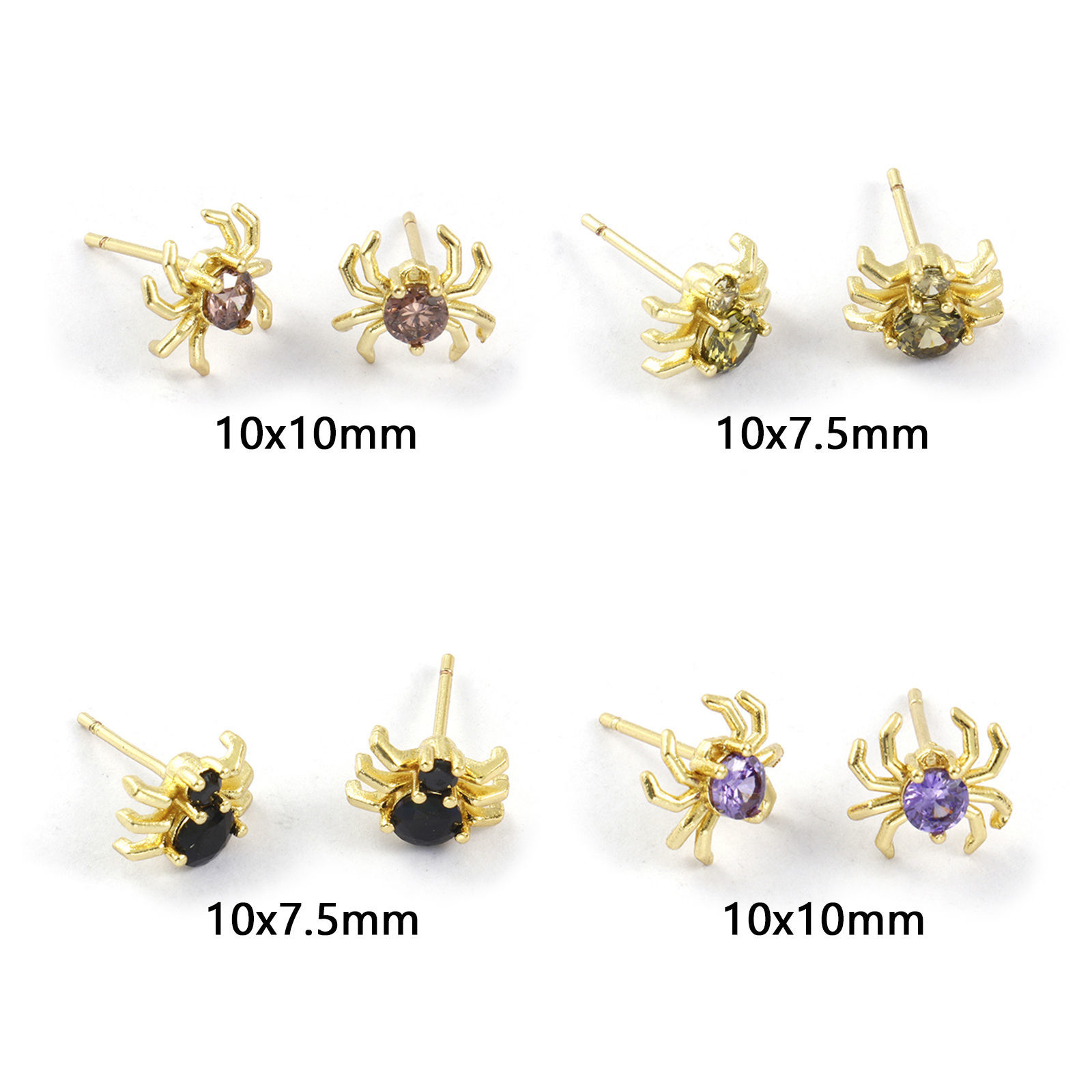 Picture of Stylish Exquisite 18K Gold Plated Brass & Cubic Zirconia Halloween Spider Animal Ear Post Stud Earrings For Women Gift