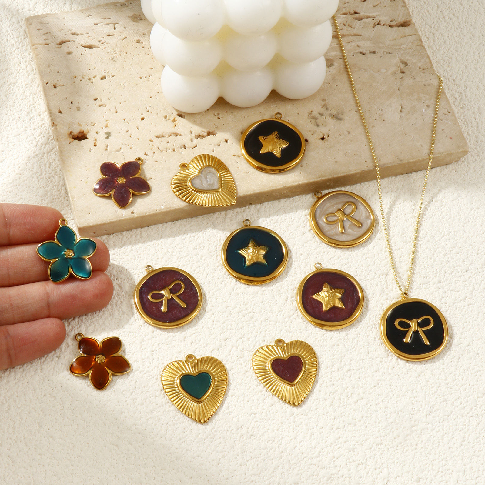 Picture of Eco-friendly PVD Vacuum Plating 304 Stainless Steel Charms 18K Real Gold Plated Enamel