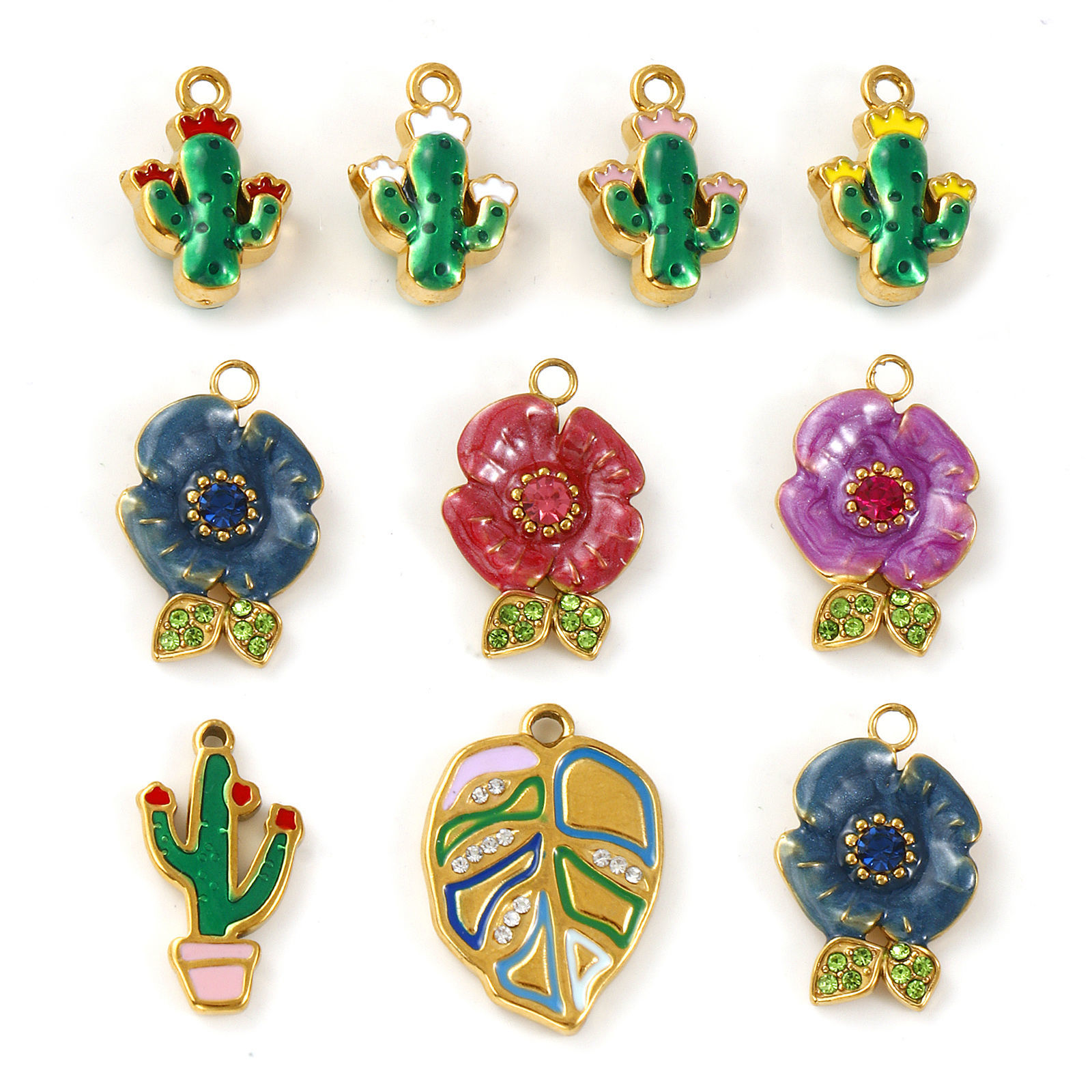 Picture of Eco-friendly PVD Vacuum Plating 304 Stainless Steel Charms 18K Real Gold Plated Enamel