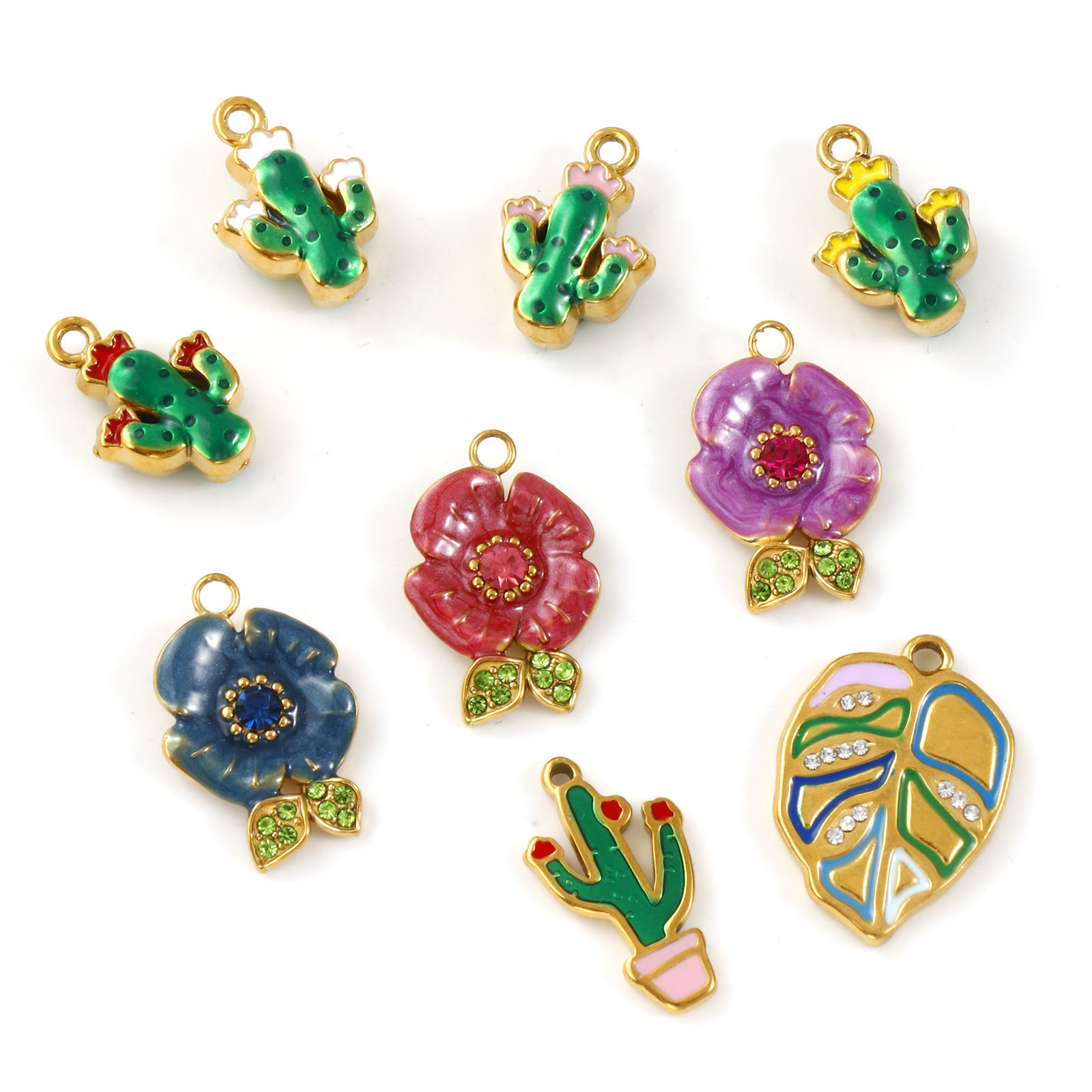 Picture of Eco-friendly PVD Vacuum Plating 304 Stainless Steel Charms 18K Real Gold Plated Enamel