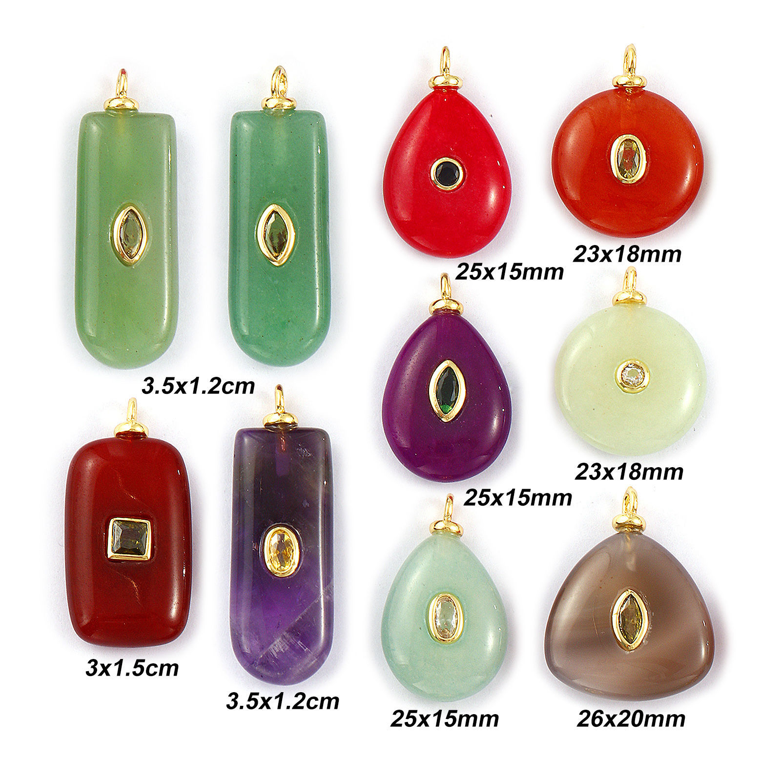 Picture of Eco-friendly Gemstone & Brass Geometric Charms Wholesale 18K Real Gold Plated Rectangle Drop