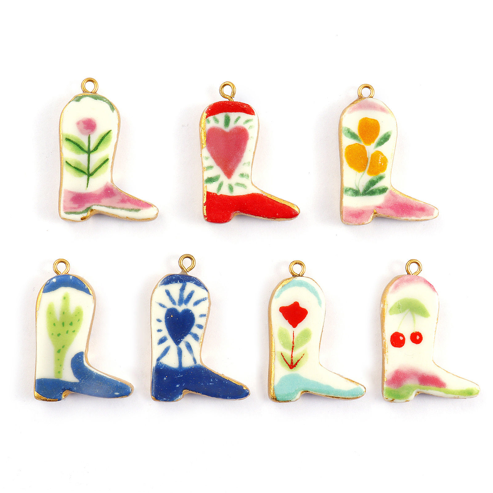 Picture of Eco-friendly PVD Vacuum Plating 304 Stainless Steel & Ceramic West Cowboy Pendants 18K Real Gold Plated Multicolor Boots 3.4cm x 2.3cm