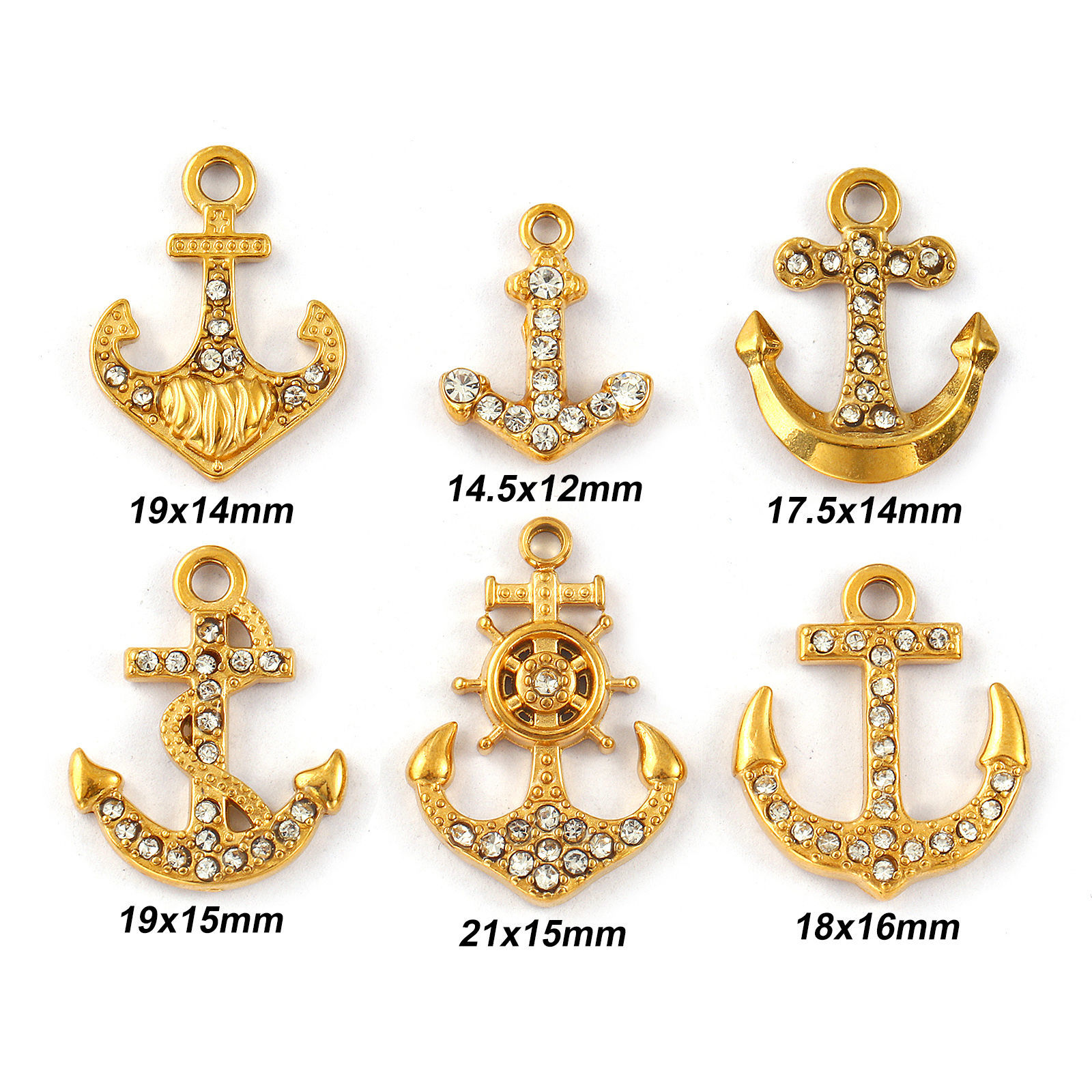Picture of Eco-friendly PVD Vacuum Plating 304 Stainless Steel Charms 18K Real Gold Plated Anchor Micro Pave Clear Rhinestone