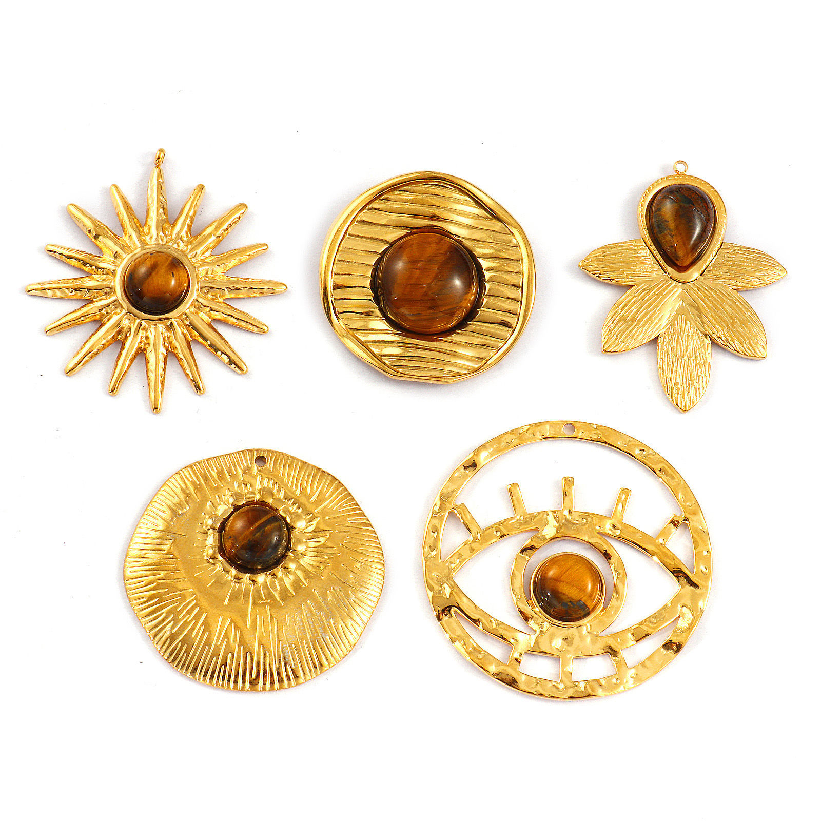 Picture of Eco-friendly PVD Vacuum Plating 304 Stainless Steel & Gemstone Pendants 18K Real Gold Plated Brown