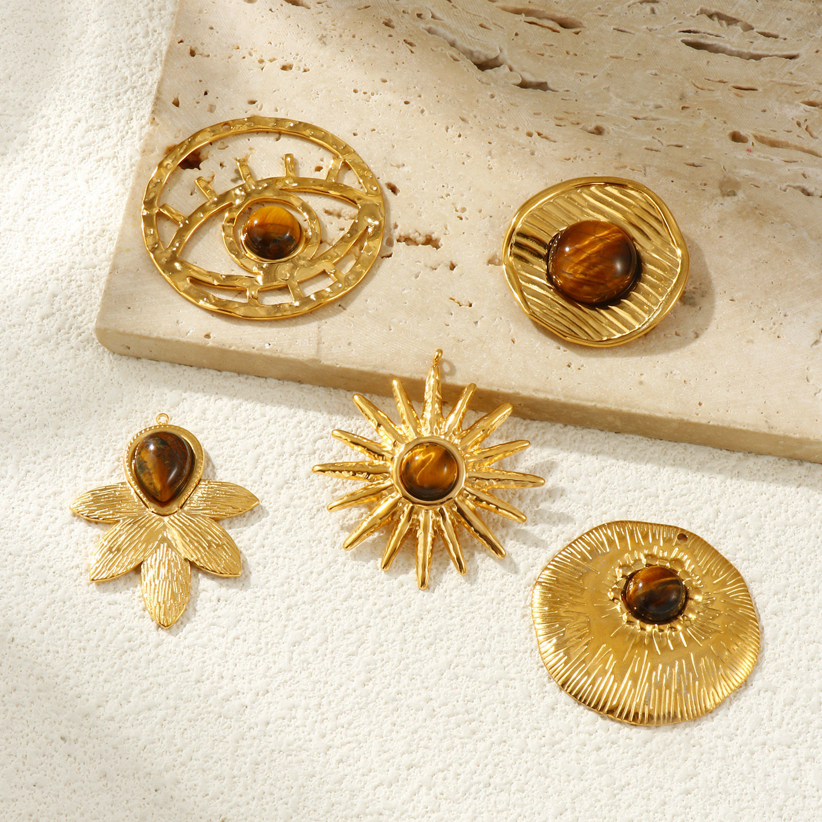 Picture of Eco-friendly PVD Vacuum Plating 304 Stainless Steel & Gemstone Pendants 18K Real Gold Plated Brown