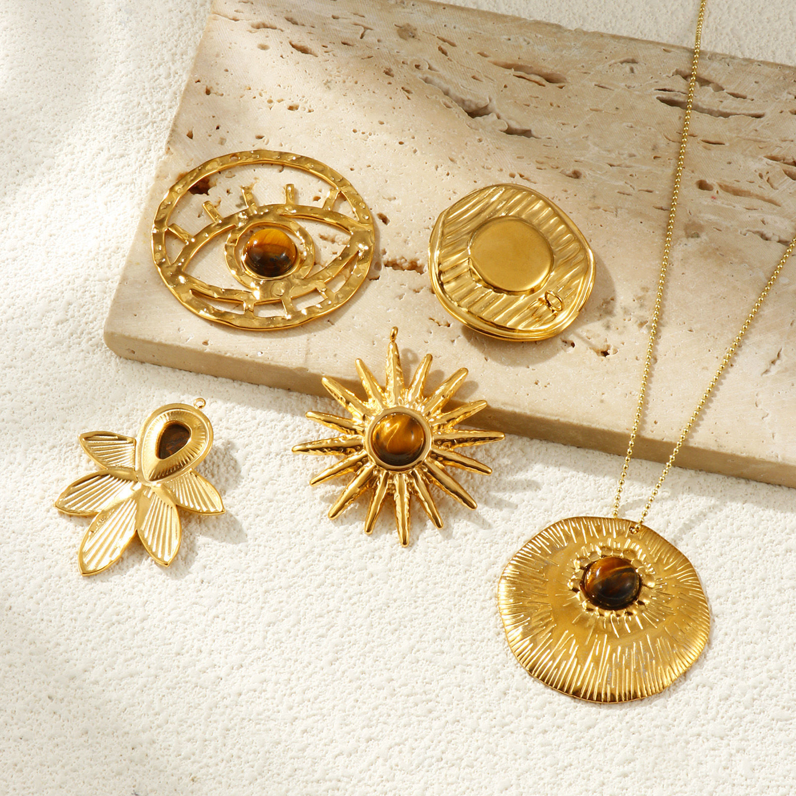 Picture of Eco-friendly PVD Vacuum Plating 304 Stainless Steel & Gemstone Pendants 18K Real Gold Plated Brown
