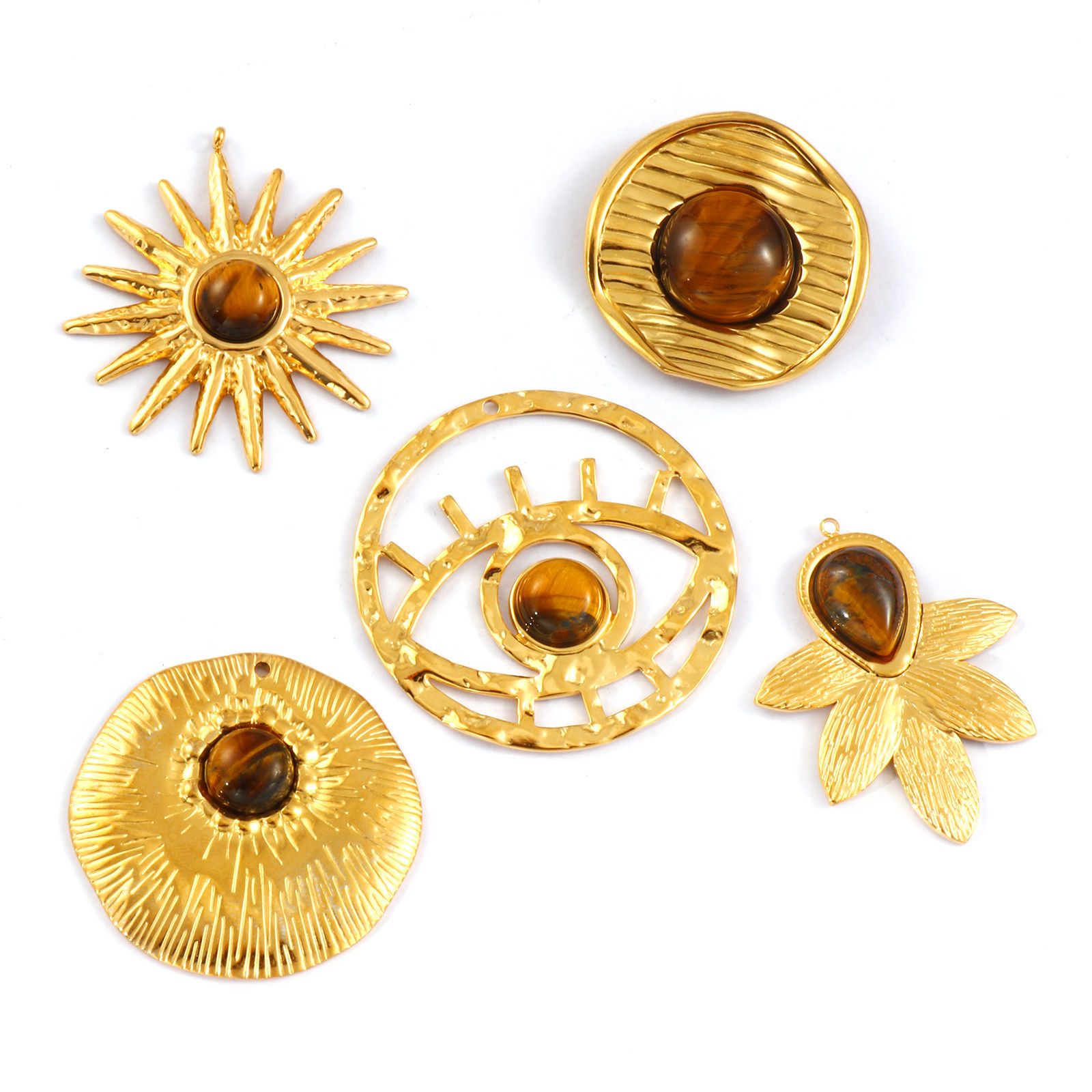 Picture of Eco-friendly PVD Vacuum Plating 304 Stainless Steel & Gemstone Pendants 18K Real Gold Plated Brown