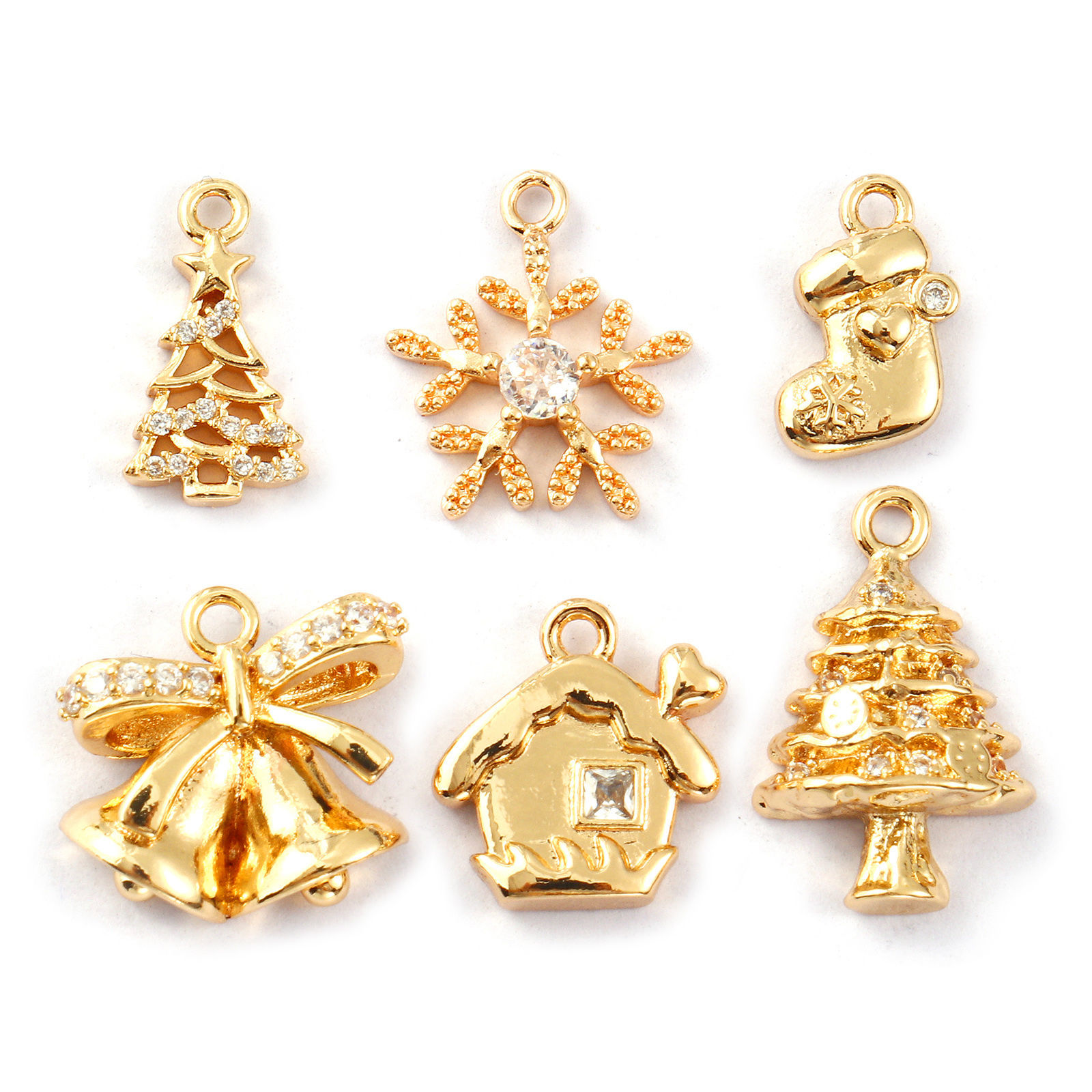 Picture of Eco-friendly Brass Christmas Charms 14K Real Gold Plated Clear Cubic Zirconia