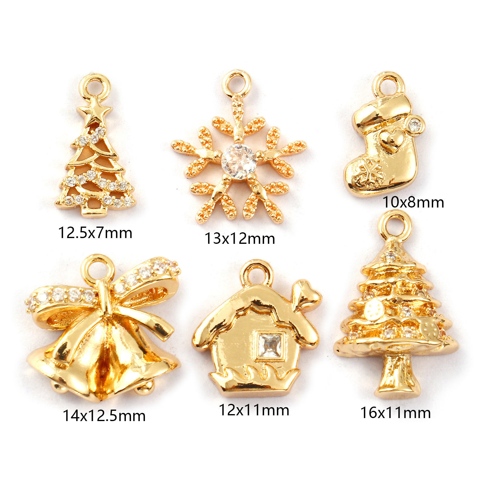 Picture of Eco-friendly Brass Christmas Charms 14K Real Gold Plated Clear Cubic Zirconia