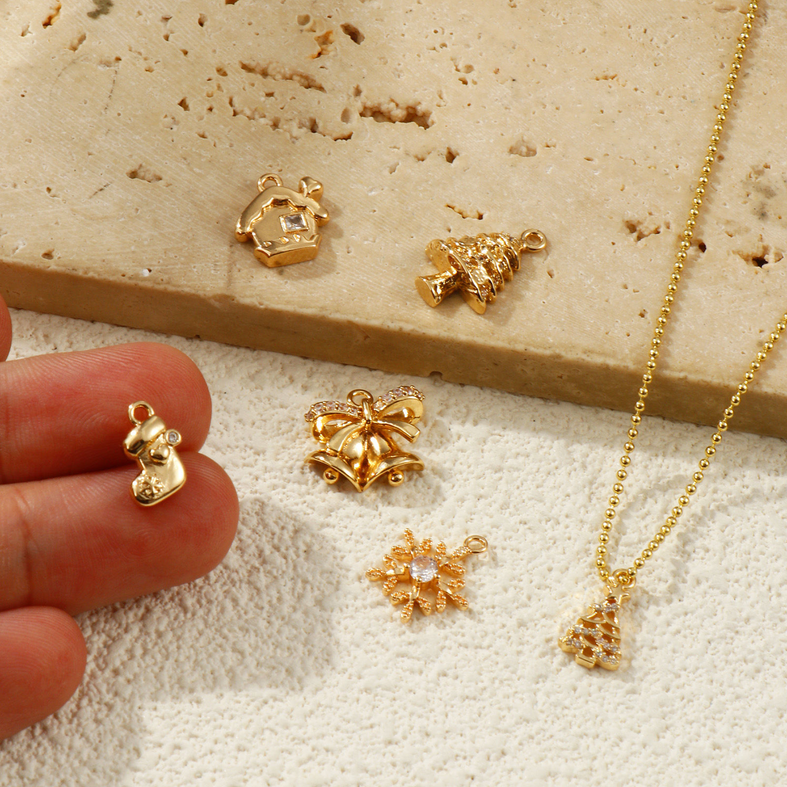 Picture of Eco-friendly Brass Christmas Charms 14K Real Gold Plated Clear Cubic Zirconia
