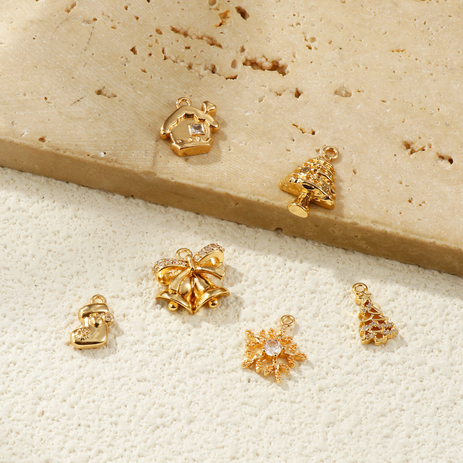 Picture of Eco-friendly Brass Christmas Charms 14K Real Gold Plated Clear Cubic Zirconia
