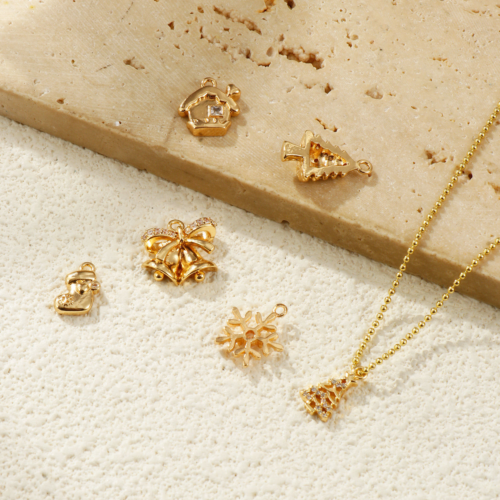 Picture of Eco-friendly Brass Christmas Charms 14K Real Gold Plated Clear Cubic Zirconia