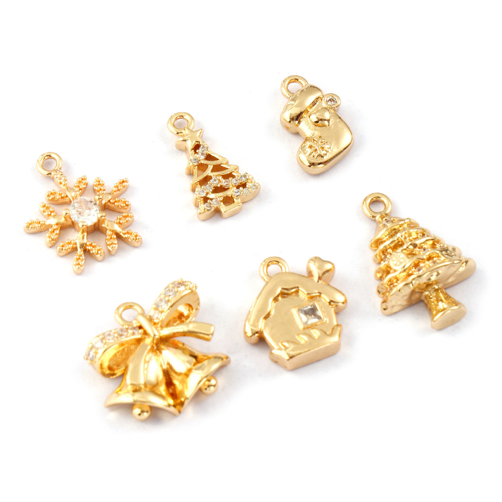 Picture of Eco-friendly Brass Christmas Charms 14K Real Gold Plated Clear Cubic Zirconia