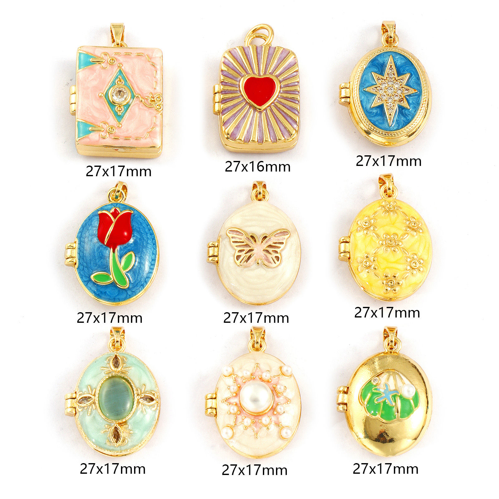 Picture of Brass Picture Photo Locket Frame Pendants 18K Gold Plated Enamel Can Open