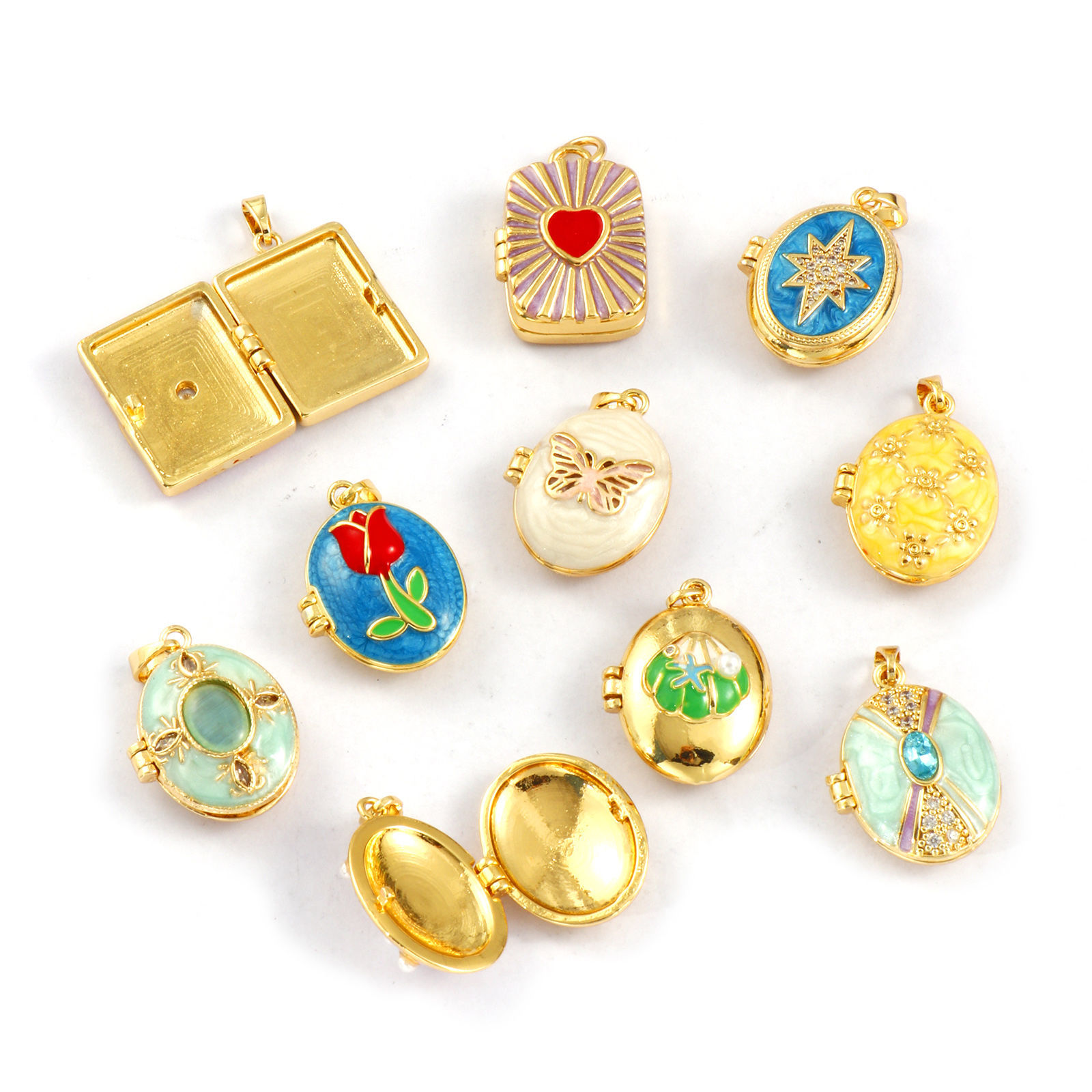 Picture of Brass Picture Photo Locket Frame Pendants 18K Gold Plated Enamel Can Open