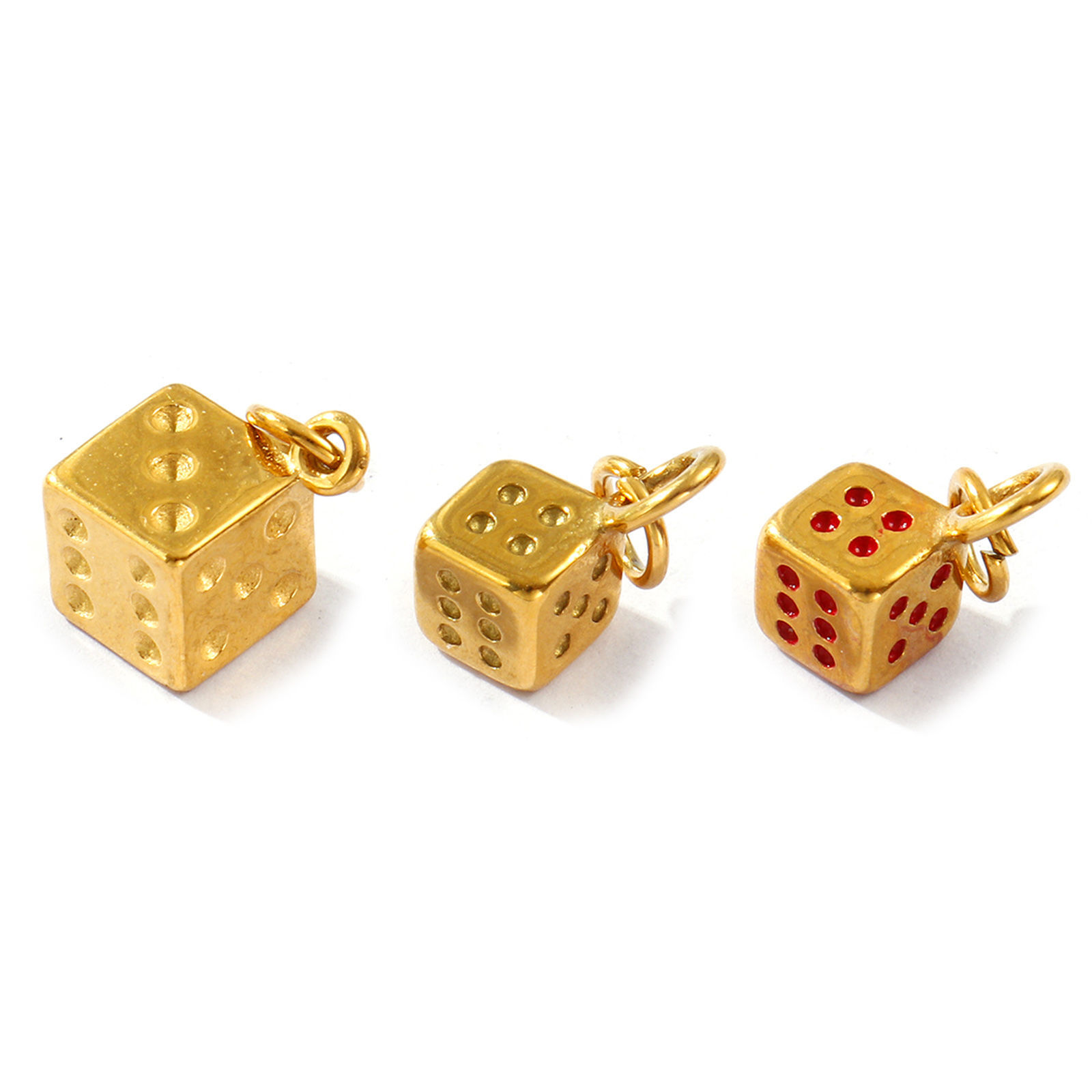 Picture of 2 PCs Eco-friendly PVD Vacuum Plating Waterproof Anti-Tarnish Hypoallergenic 304 Stainless Steel Charms 18K Real Gold Plated Dice 3D