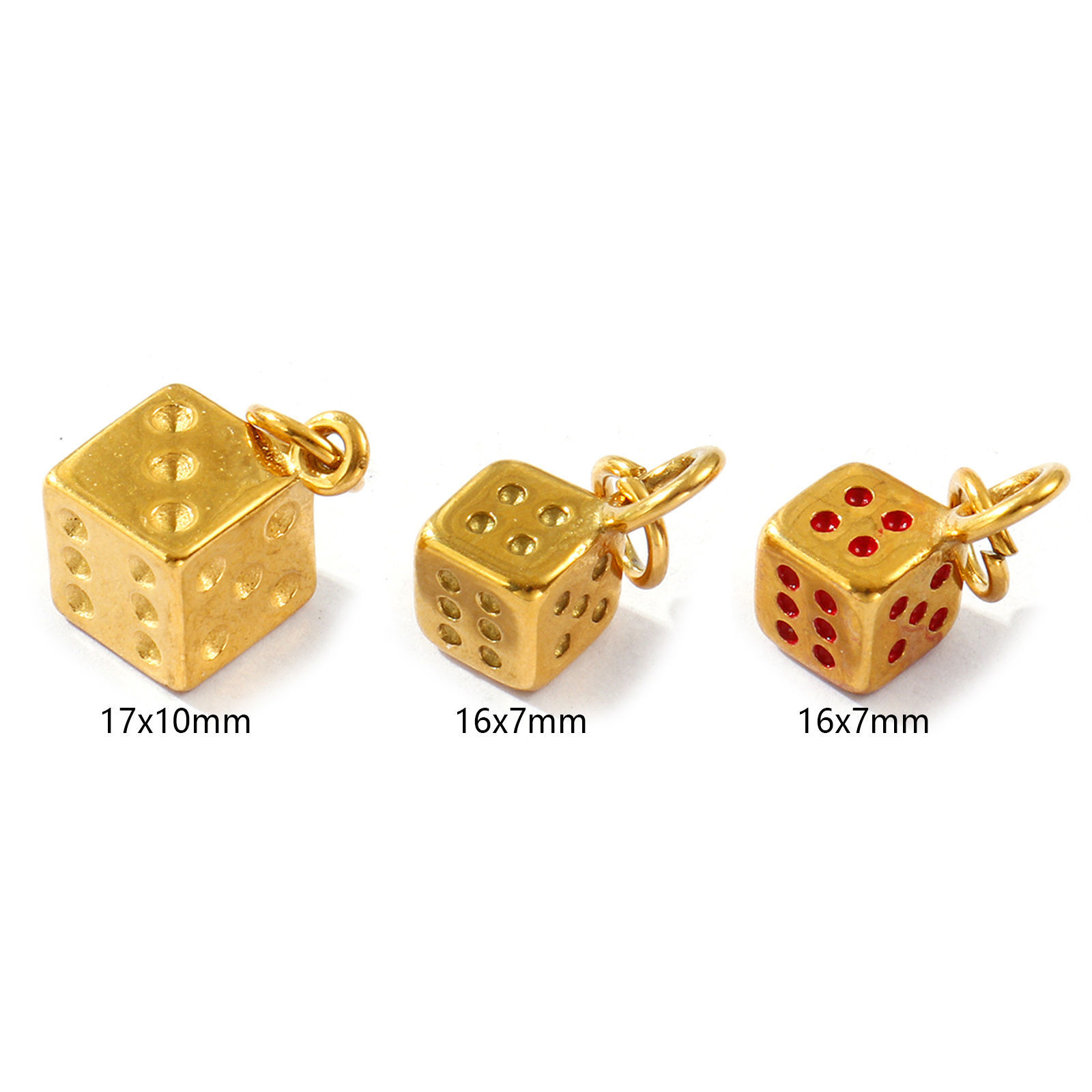 Picture of 2 PCs Eco-friendly PVD Vacuum Plating Waterproof Anti-Tarnish Hypoallergenic 304 Stainless Steel Charms 18K Real Gold Plated Dice 3D