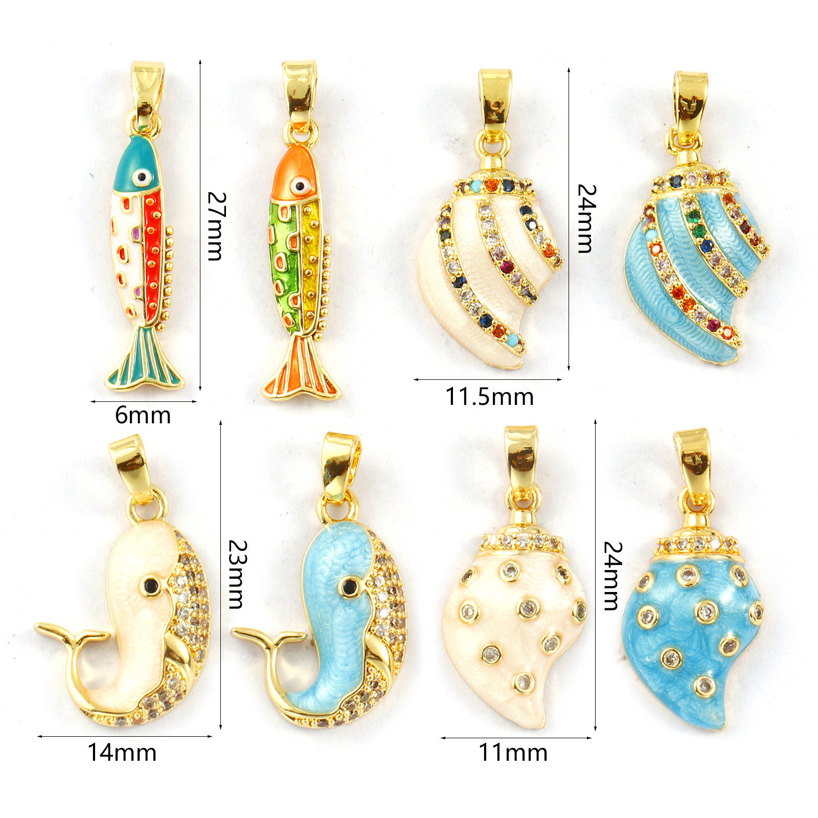 Picture of 2 PCs Eco-friendly Brass Ocean Jewelry Charm Pendant 18K Real Gold Plated Enamel Pearlized