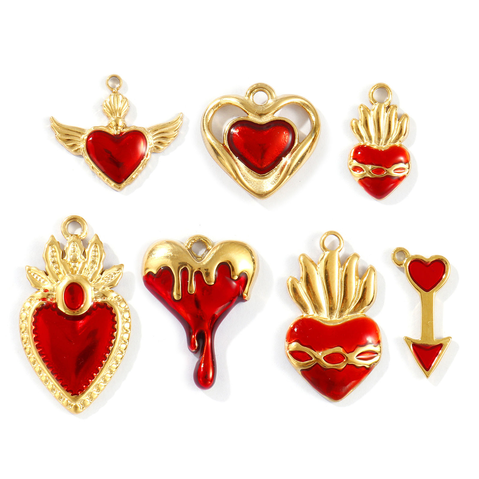 Picture of Eco-friendly PVD Vacuum Plating Waterproof Anti-Tarnish Hypoallergenic 304 Stainless Steel Charms 18K Real Gold Plated Red Enamel