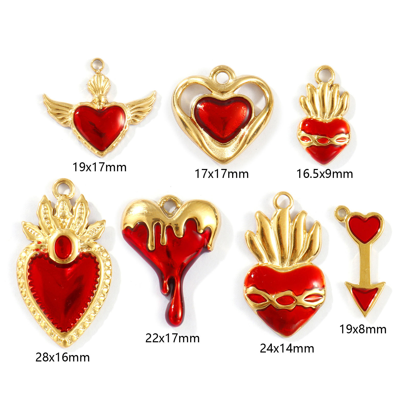 Picture of Eco-friendly PVD Vacuum Plating Waterproof Anti-Tarnish Hypoallergenic 304 Stainless Steel Charms 18K Real Gold Plated Red Enamel